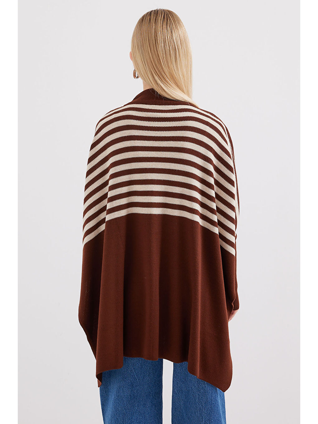 Kahverengi 15783 Yırtmaçlı Panço Kazak - F.KAHVE-6