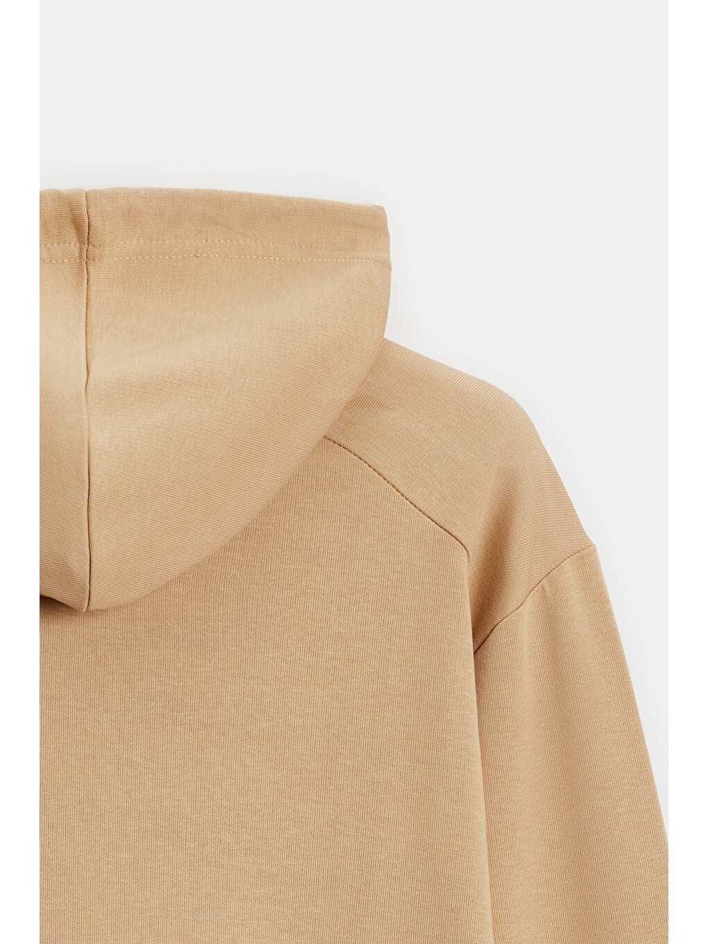 Açık Bej Erkek Kapüşonlu Kanguru Cepli Düz Rahat Kalıp Sweatshirt-4