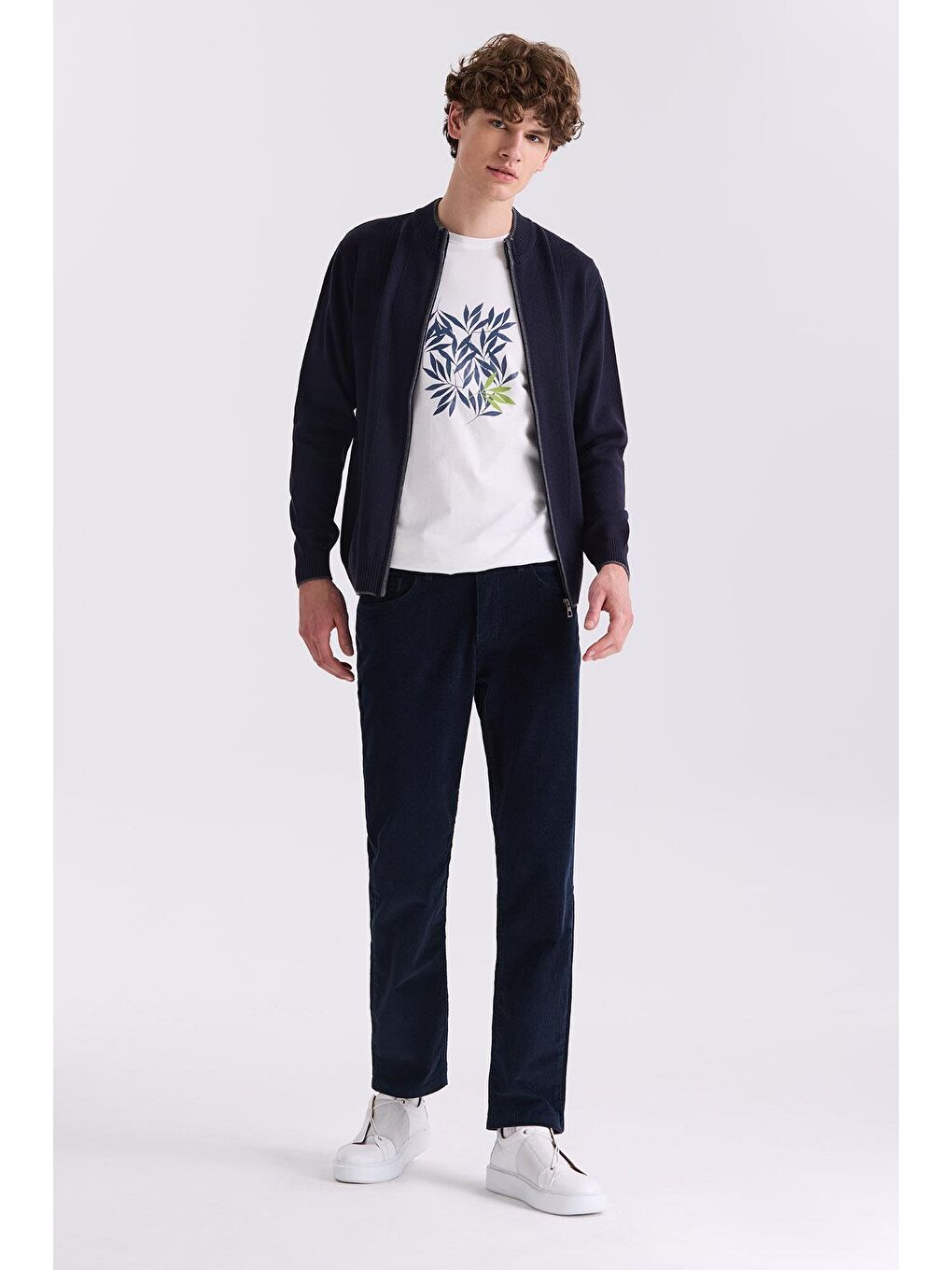 Lacivert Regular Fit Elastanlı Pamuklu Kadife Pantolon-1