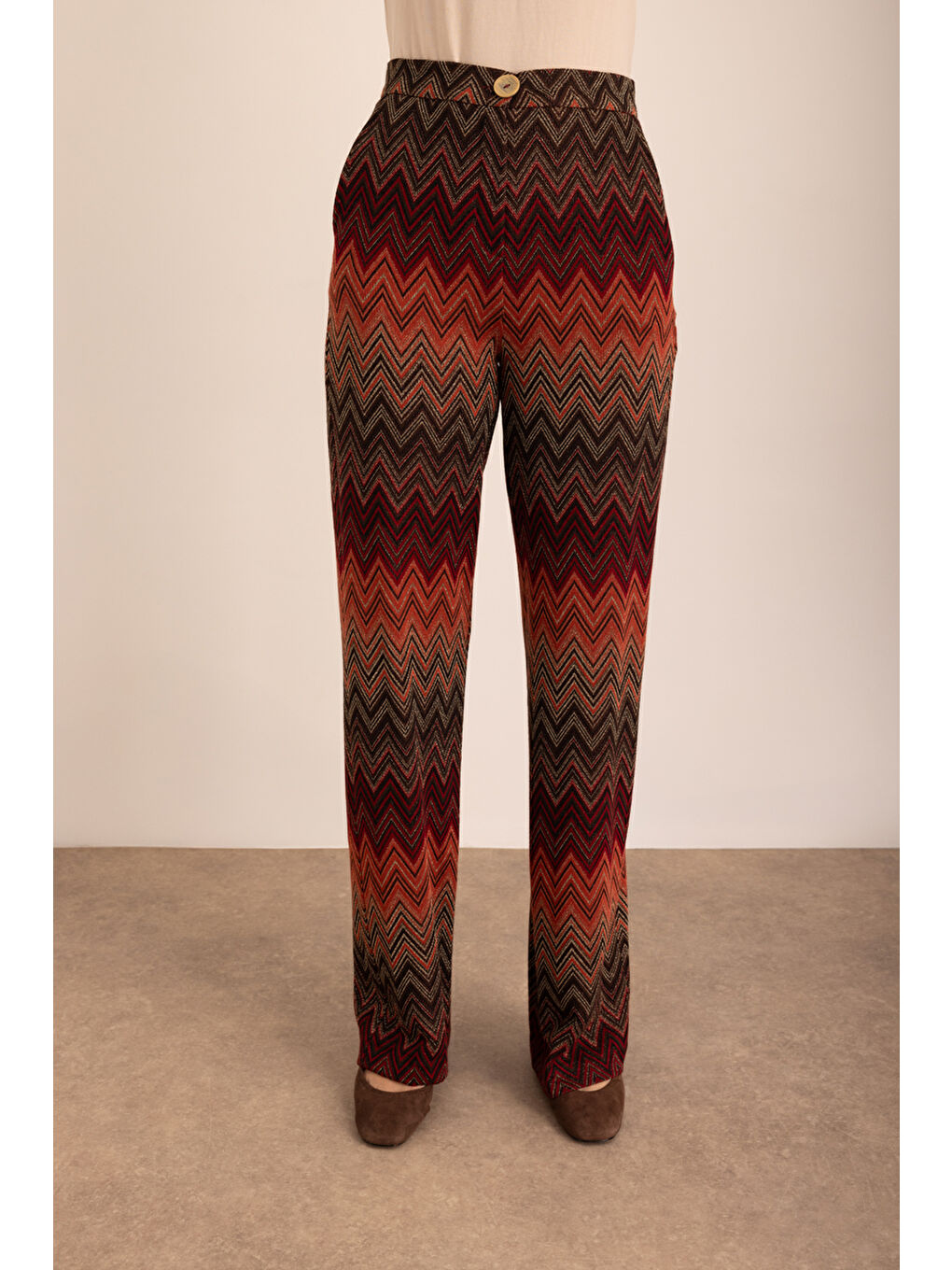 Kahverengi Desenli Örme Pantolon-2
