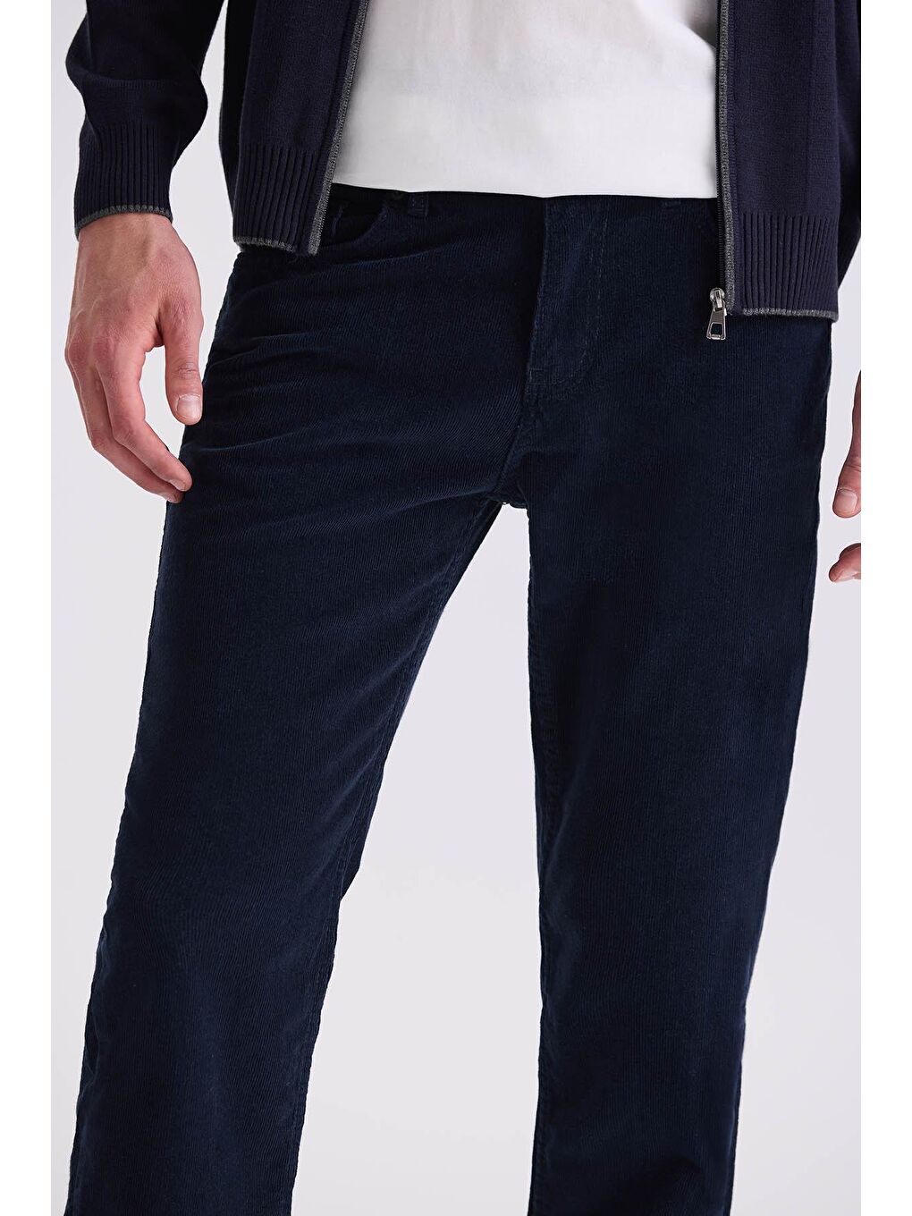 Lacivert Regular Fit Elastanlı Pamuklu Kadife Pantolon-2