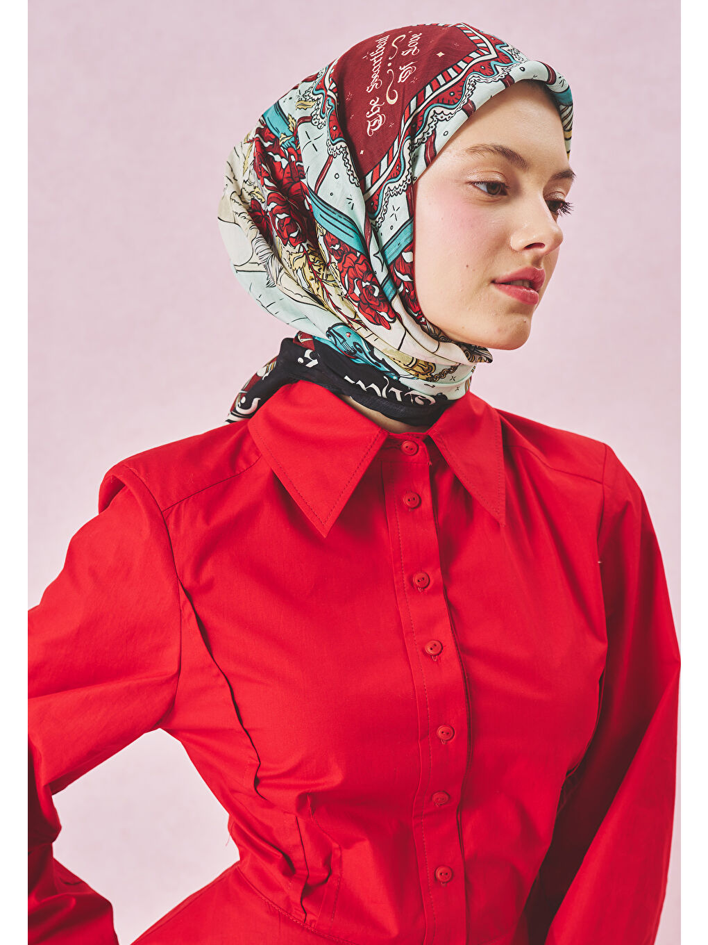 Bordo BEAUTY AND THE BEAST DESEN FLOŞ VİSKON EŞARP BLACK OPIUM-1