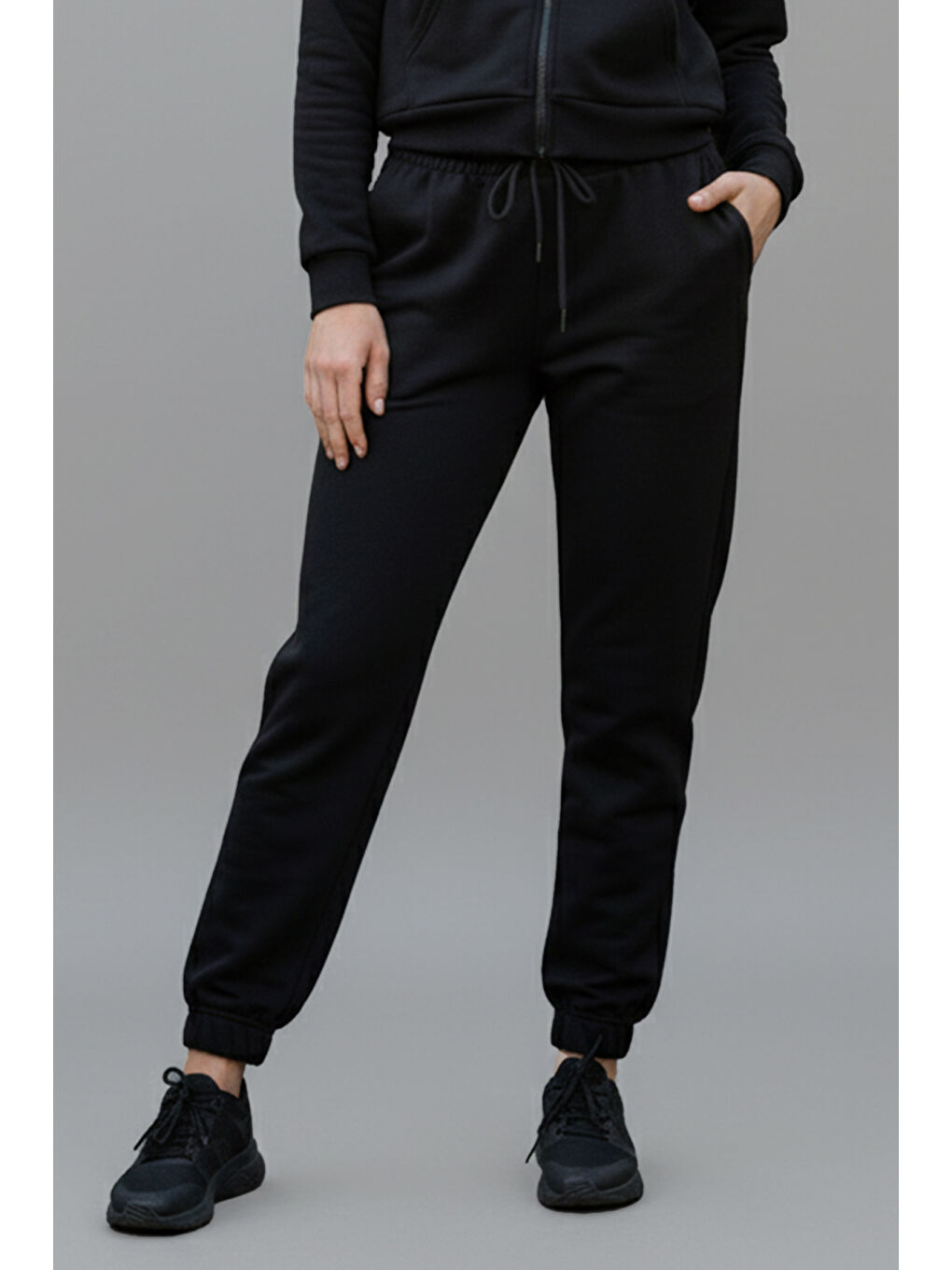 Kadın İki İplik Paçası Beli Lastikli 2 Cepli Eşofman Altı 8017 Siyah