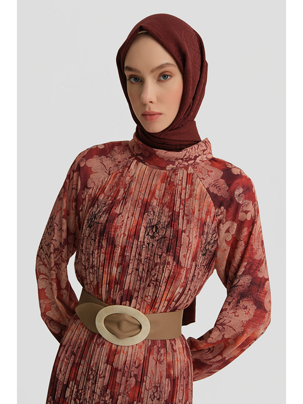 Desenli Elbise Bordo-4