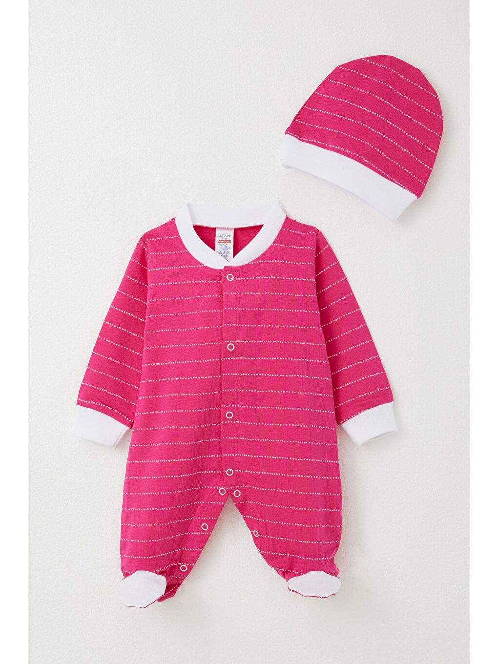 Kız Bebek Patikli Tulum Çizgili Fuşya (0-6 Ay)