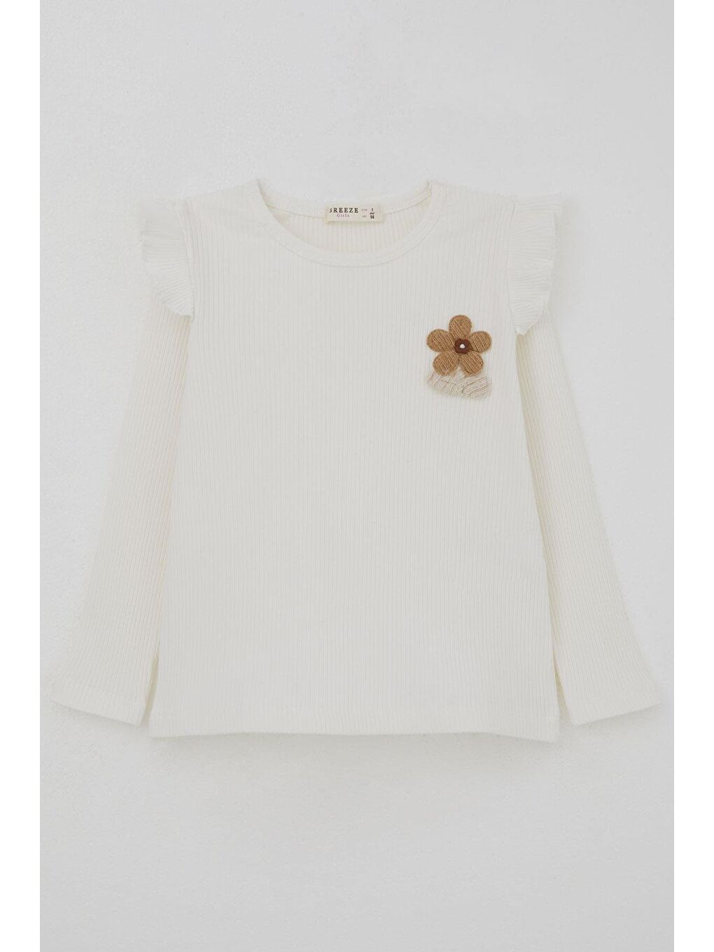 Kız Çocuk Uzun Kollu Tişört Çiçek Aksesuarlı Ekru (2-6 Yaş)-1