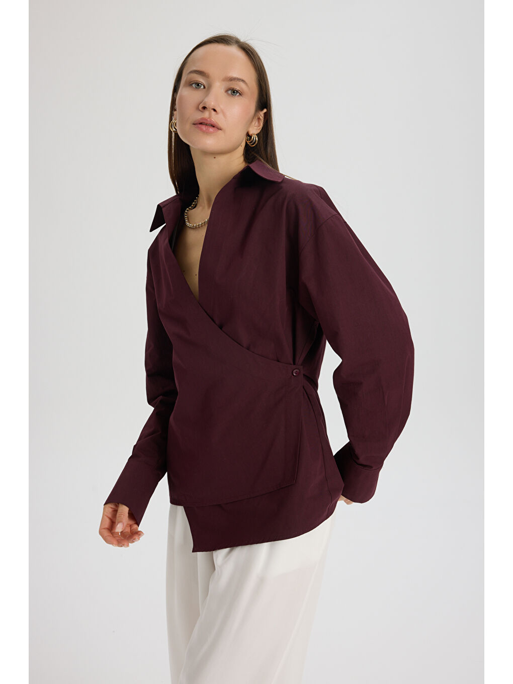 Bran Üçgen Kesim Bordo Gömlek-3