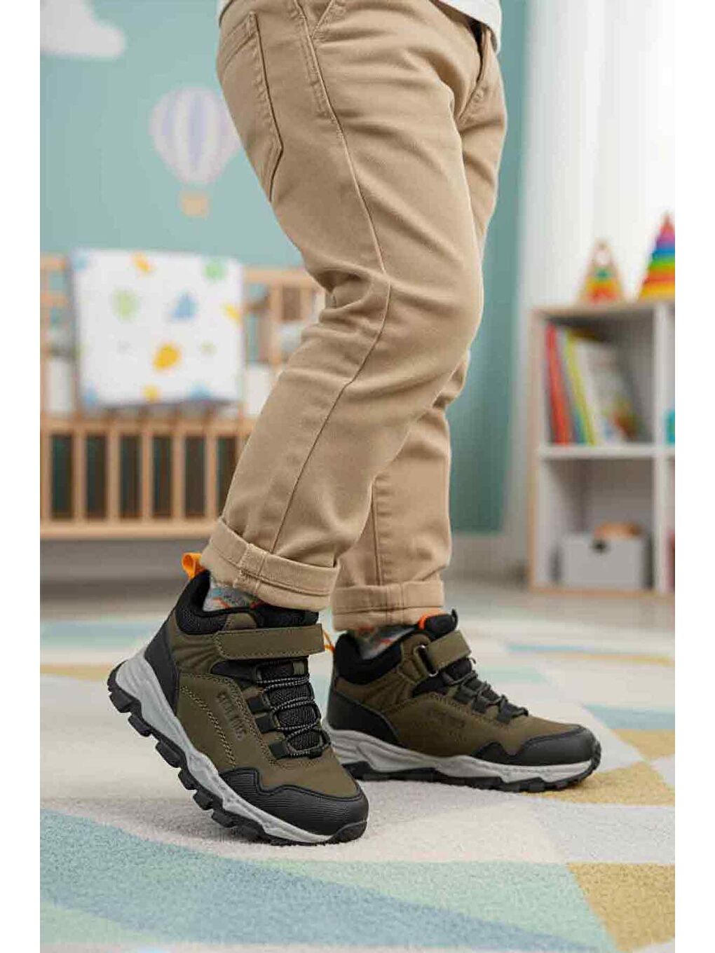 Haki Gri Cırtlı Kaymaz Unisex Cırtlı Çocuk Bot Doruk P-2