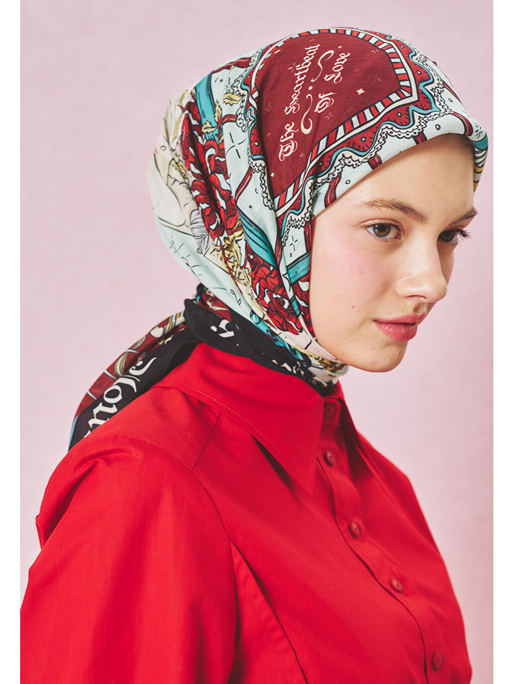 Bordo BEAUTY AND THE BEAST DESEN FLOŞ VİSKON EŞARP BLACK OPIUM-3