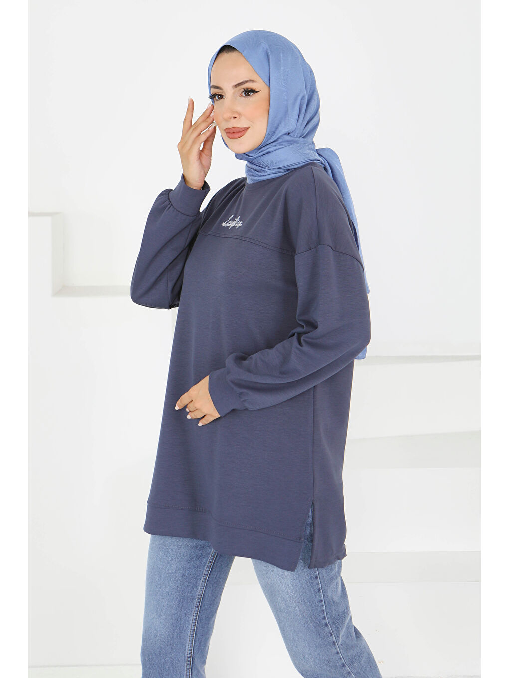 Önü Baskılı Biyeli  Sweatshirt Antrasit - 27609-1