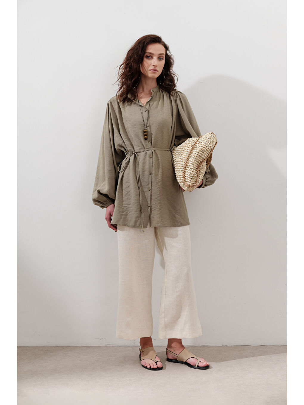 Lyocell Büzgülü Tunik Yeşil-1