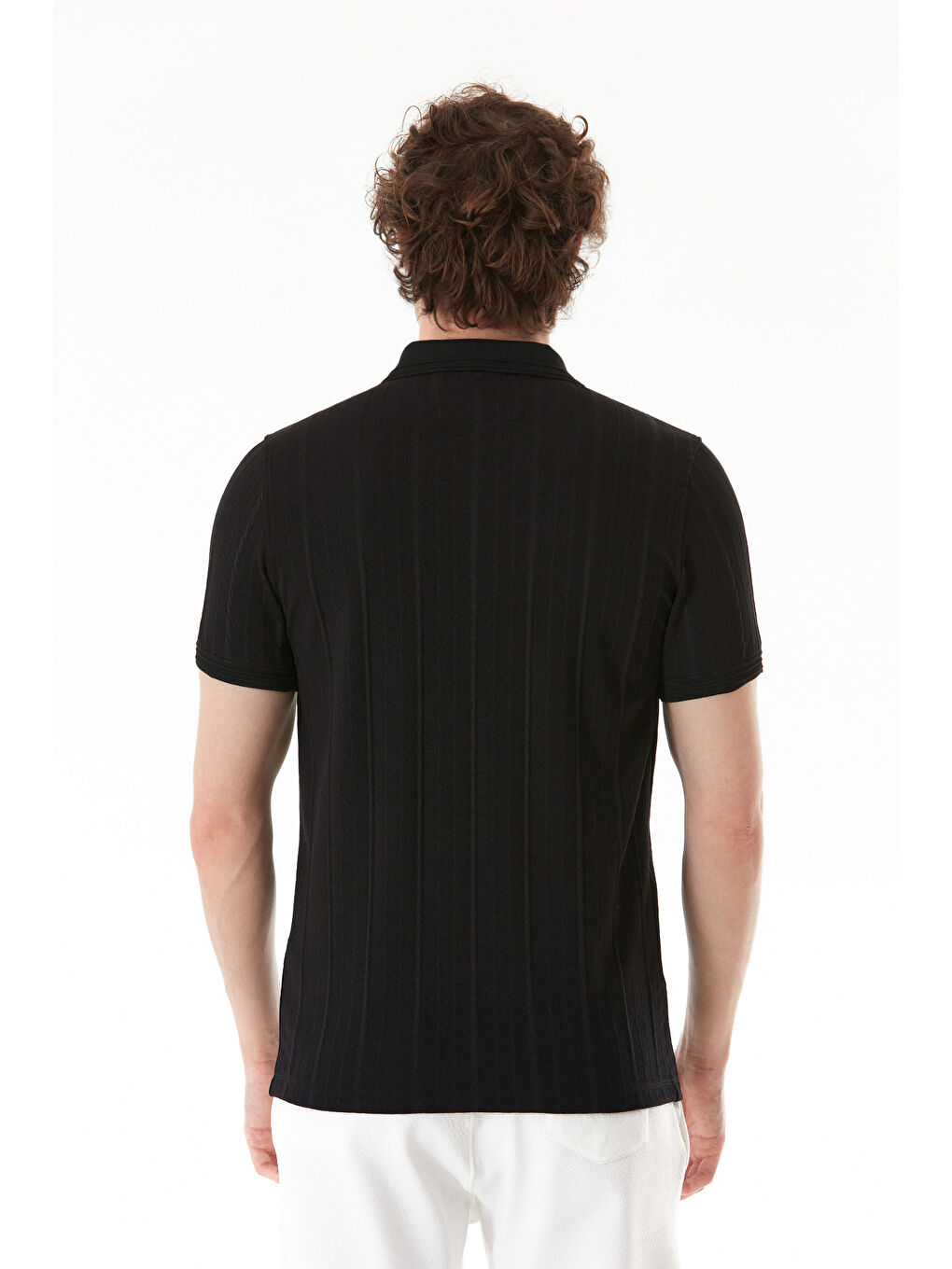 Siyah Şeritli Polo Yaka Slim Fit Tişört-3