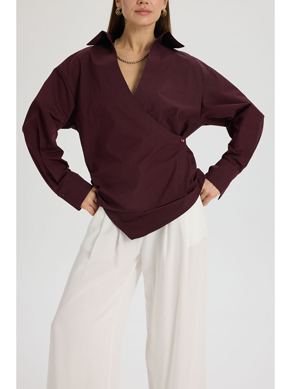 Bran Üçgen Kesim Bordo Gömlek-4