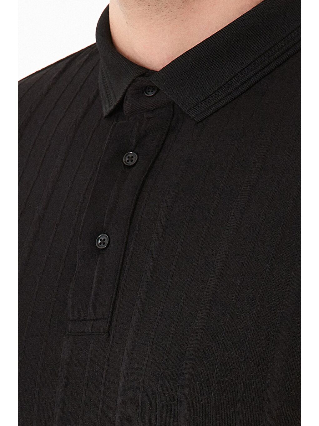 Siyah Şeritli Polo Yaka Slim Fit Tişört-4