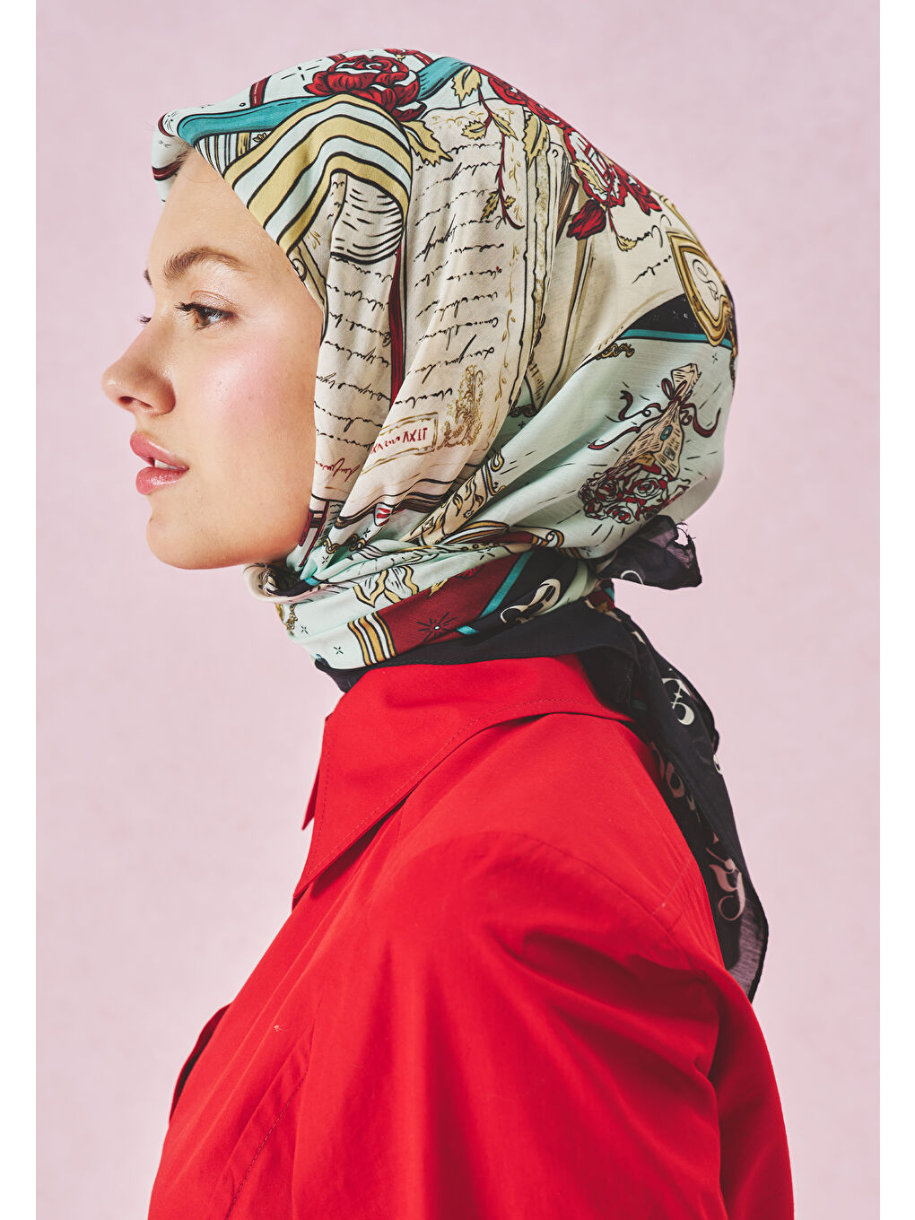 Bordo BEAUTY AND THE BEAST DESEN FLOŞ VİSKON EŞARP BLACK OPIUM-4