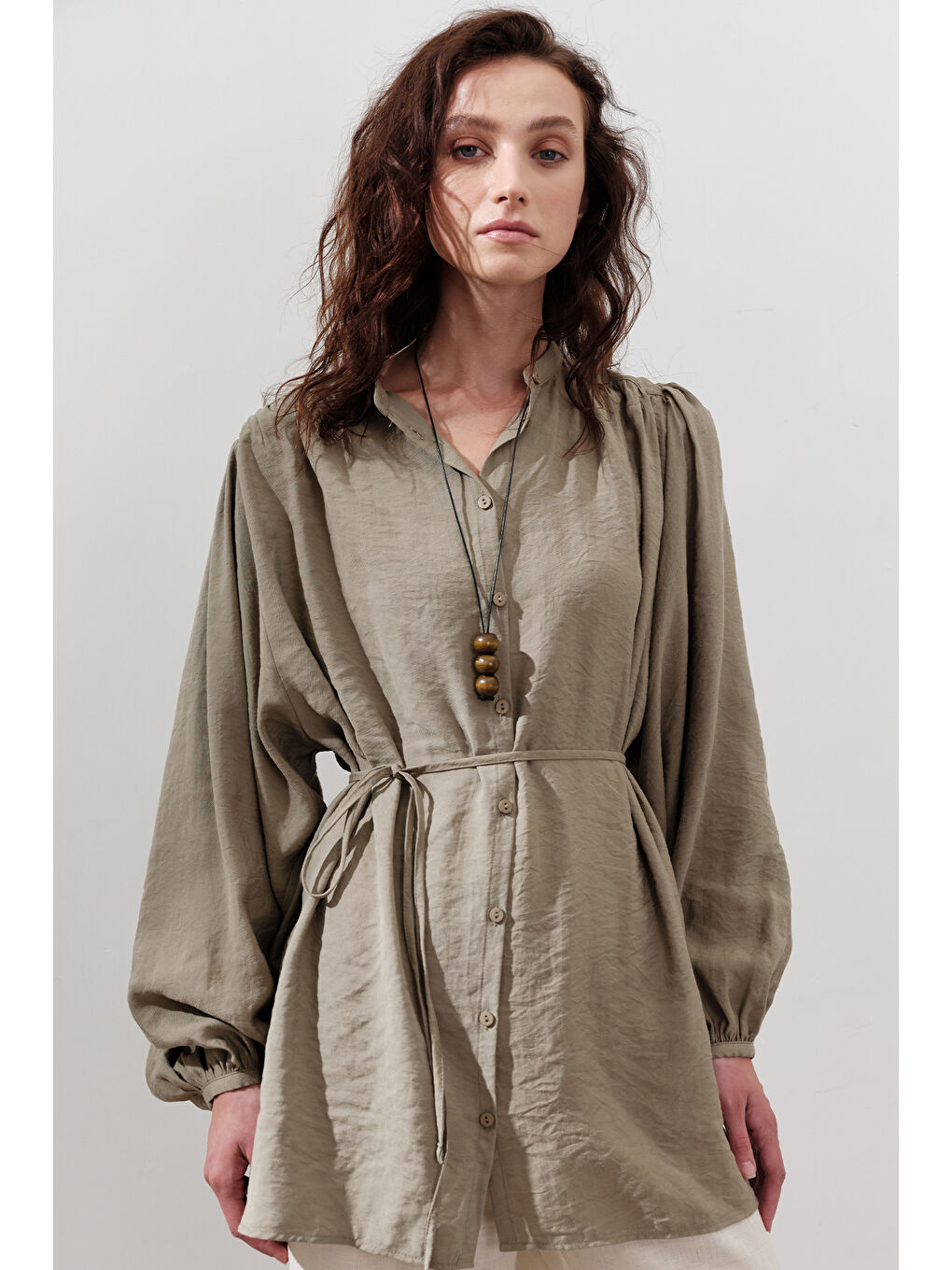 Lyocell Büzgülü Tunik Yeşil-3