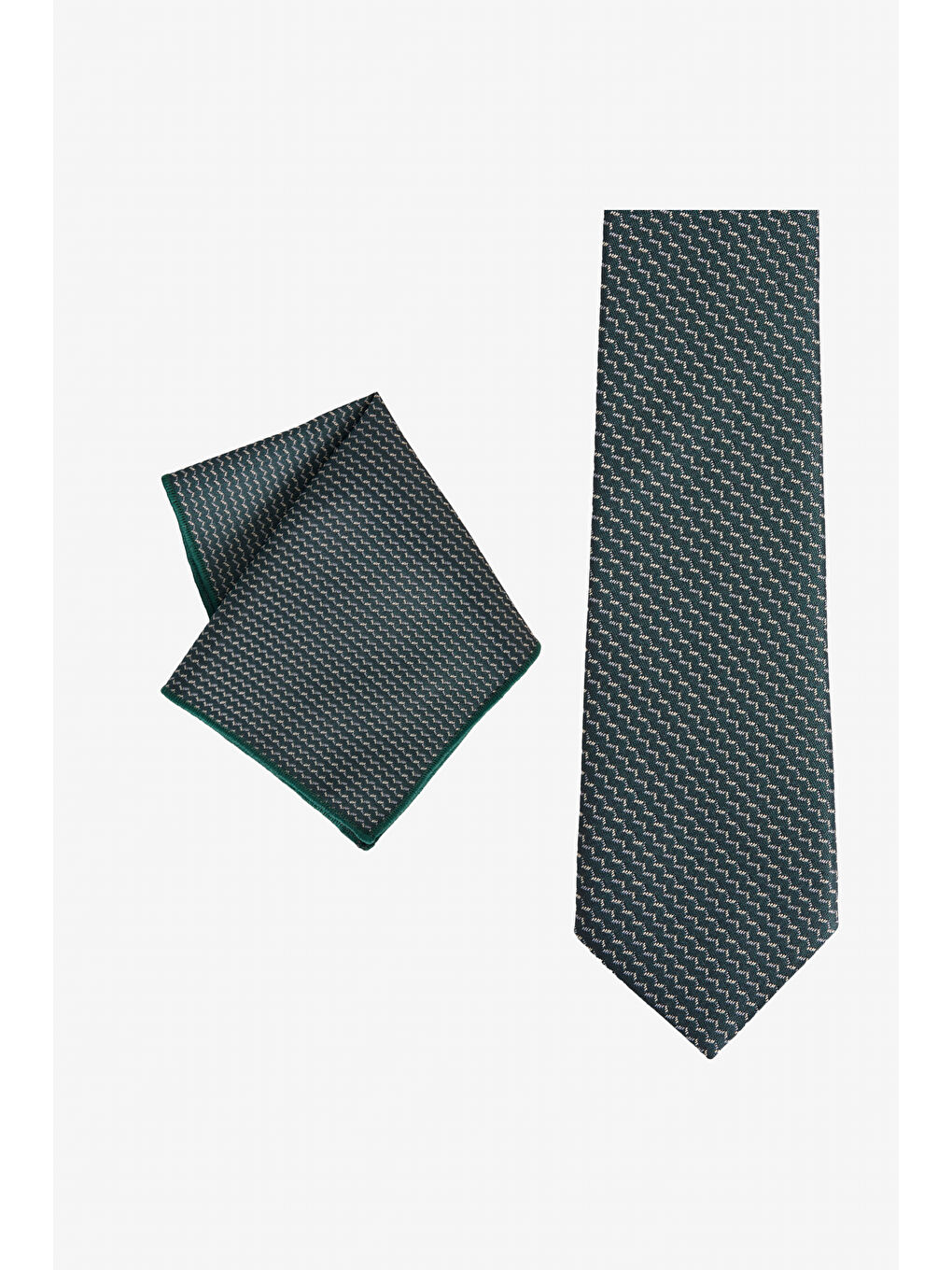 Erkek Yeşil-Bej Desenli Kravat-Mendil Set
