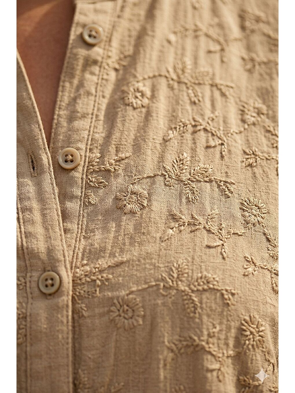 Koyu Bej Hakim Yaka Düğmeli Uzun Kollu Düğmeli Casual Müslin Dokuma Gömlek 75 63-1