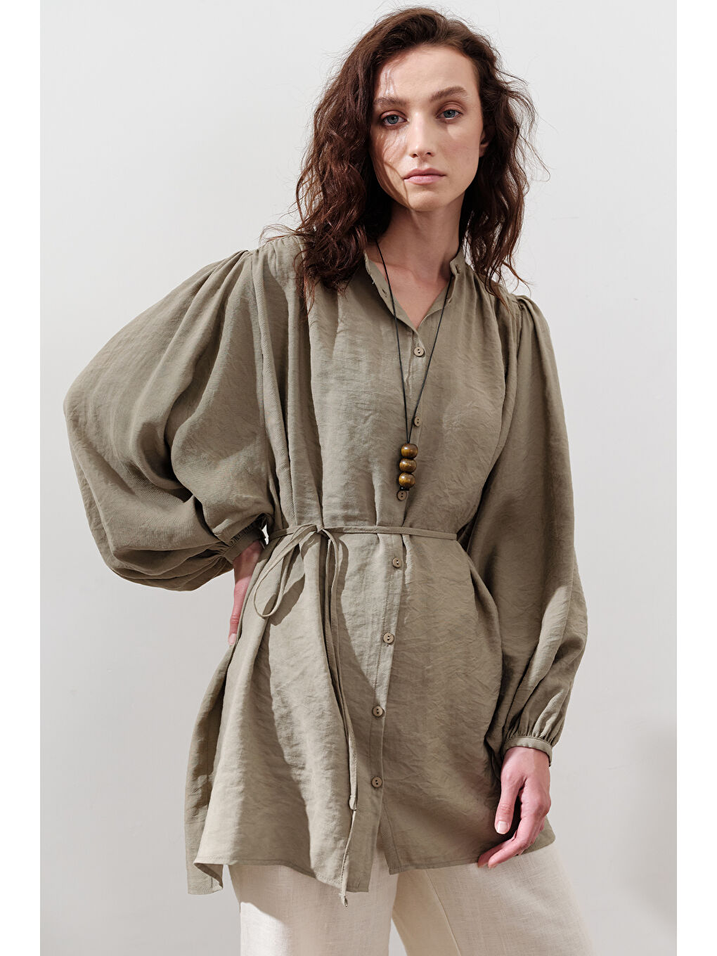 Lyocell Büzgülü Tunik Yeşil-4