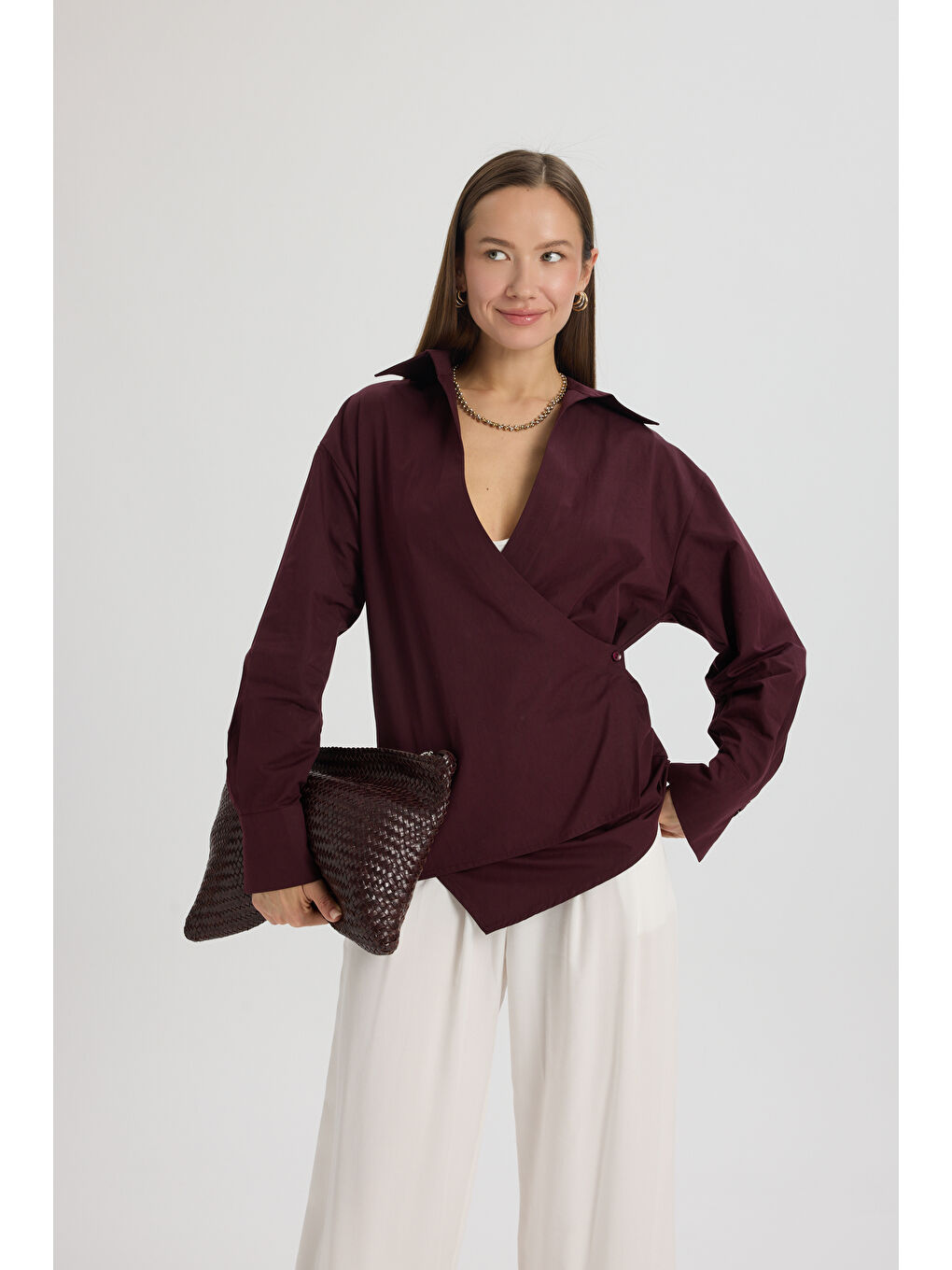 Bran Üçgen Kesim Bordo Gömlek-5