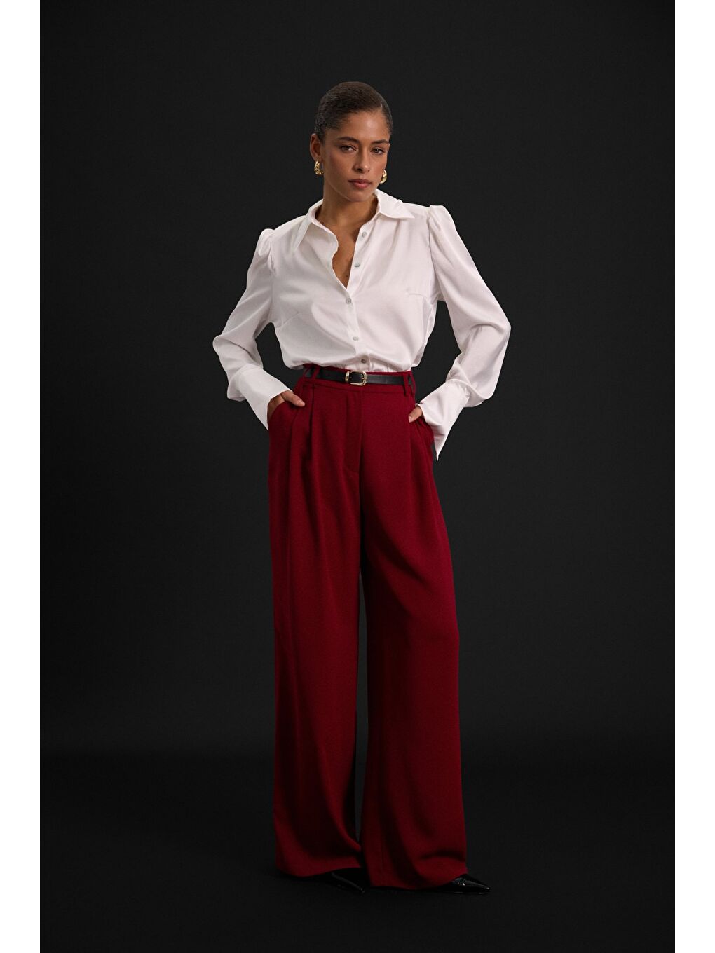 Luna Krep Pantolon - Bordo