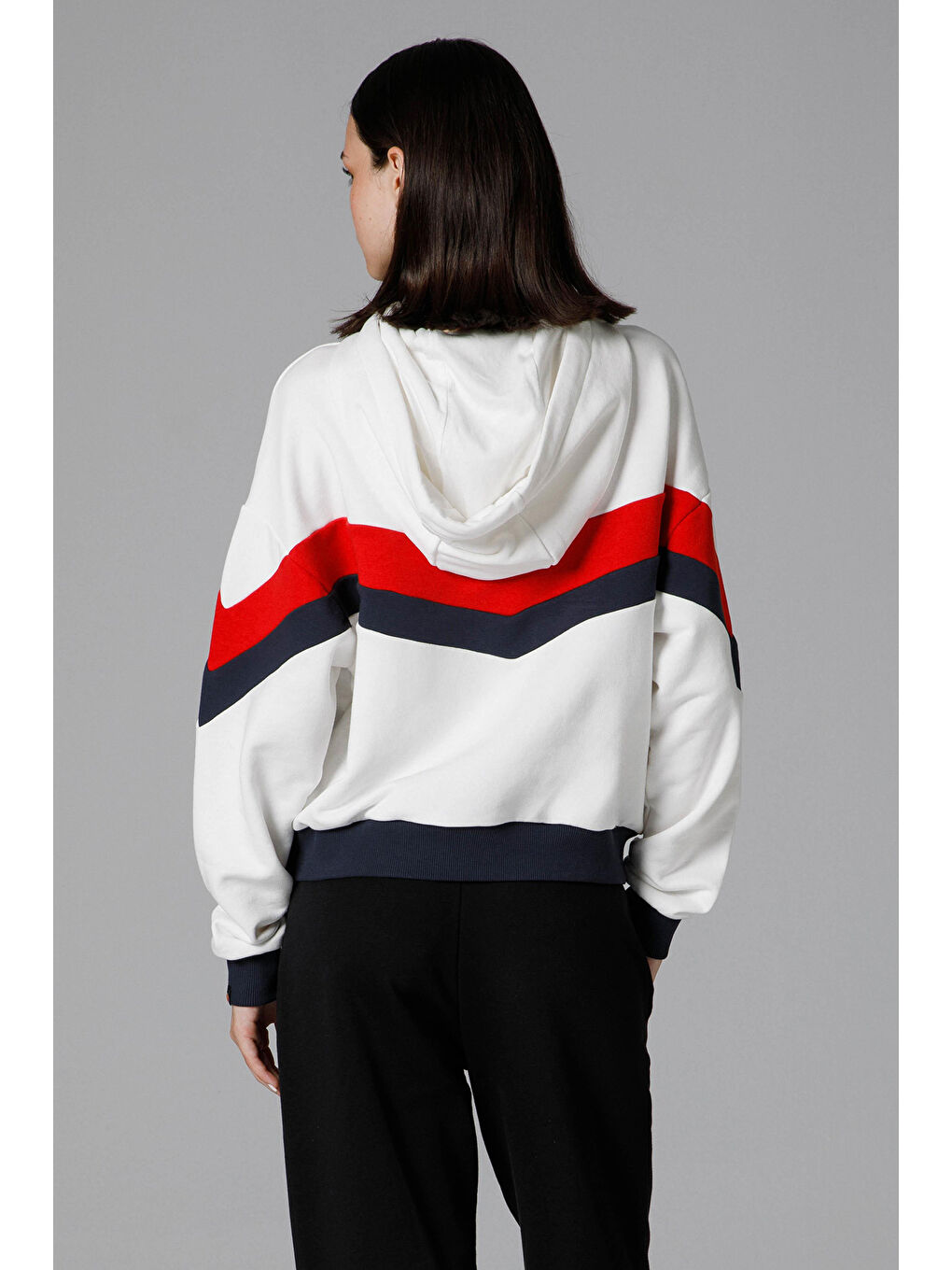 Beyaz Pamuk Karışımlı Oversize Kapüşonlu Sweat EF178-OF-2