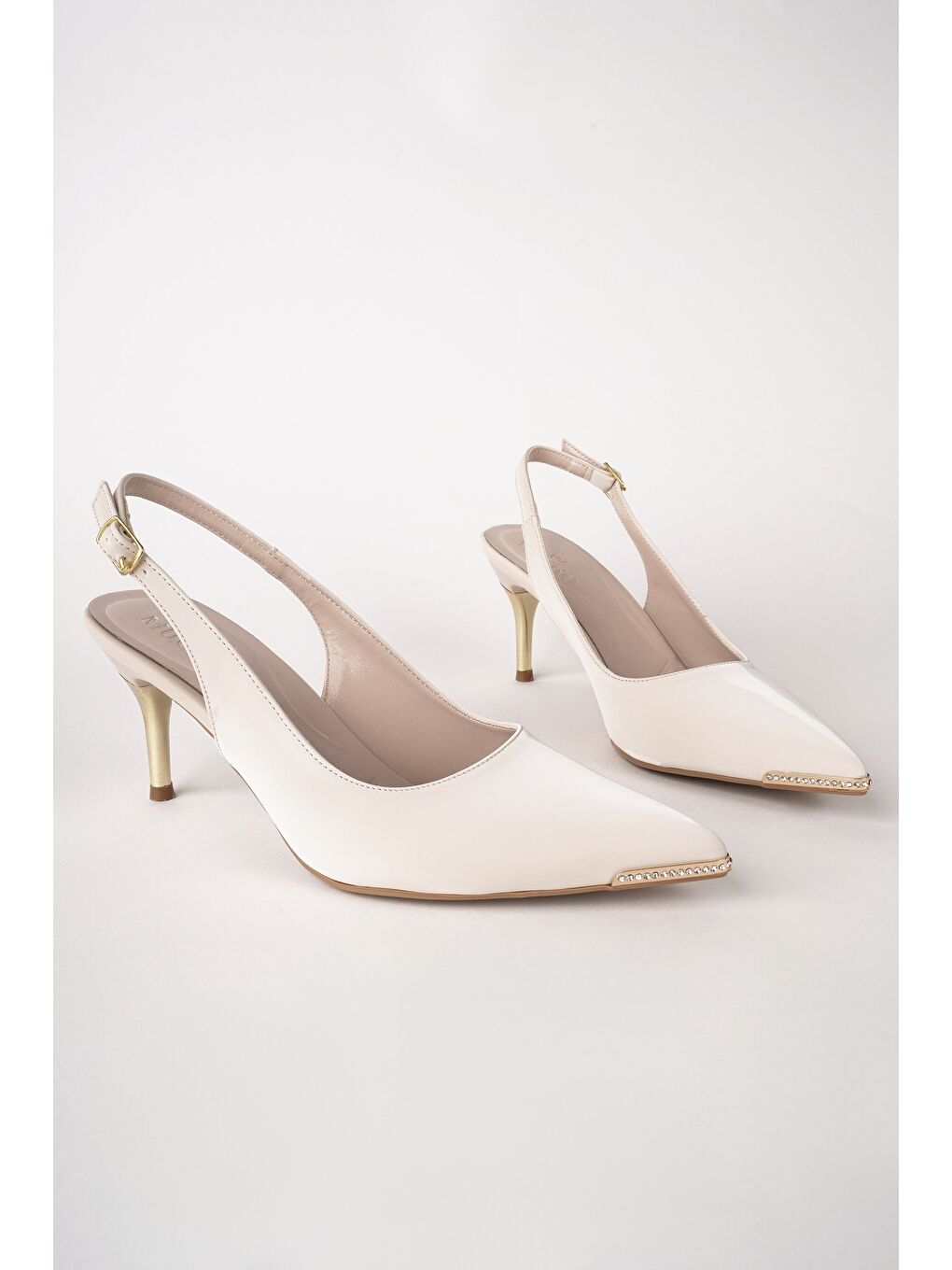 Bej STARLYN Sivri Burun Taş Detaylı Arkası Açık Kadın Topuklu Ayakkabı-1