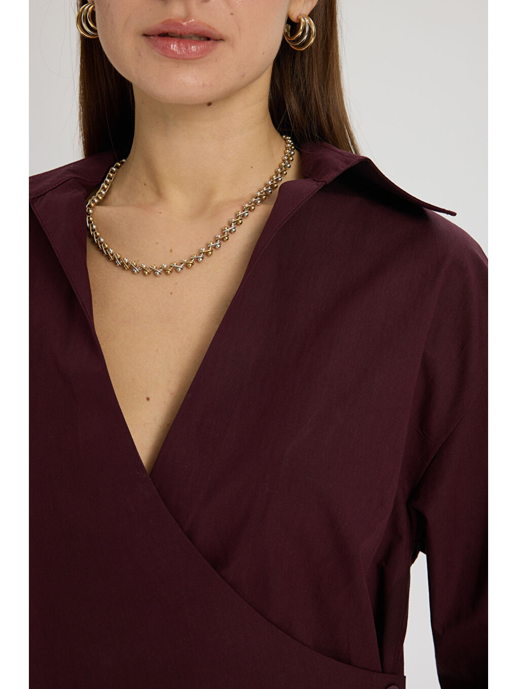 Bran Üçgen Kesim Bordo Gömlek-6