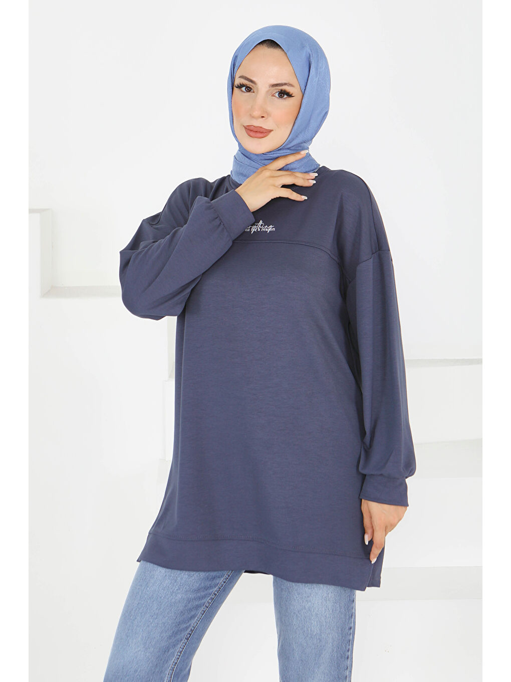 Önü Baskılı Biyeli  Sweatshirt Antrasit - 27609-2