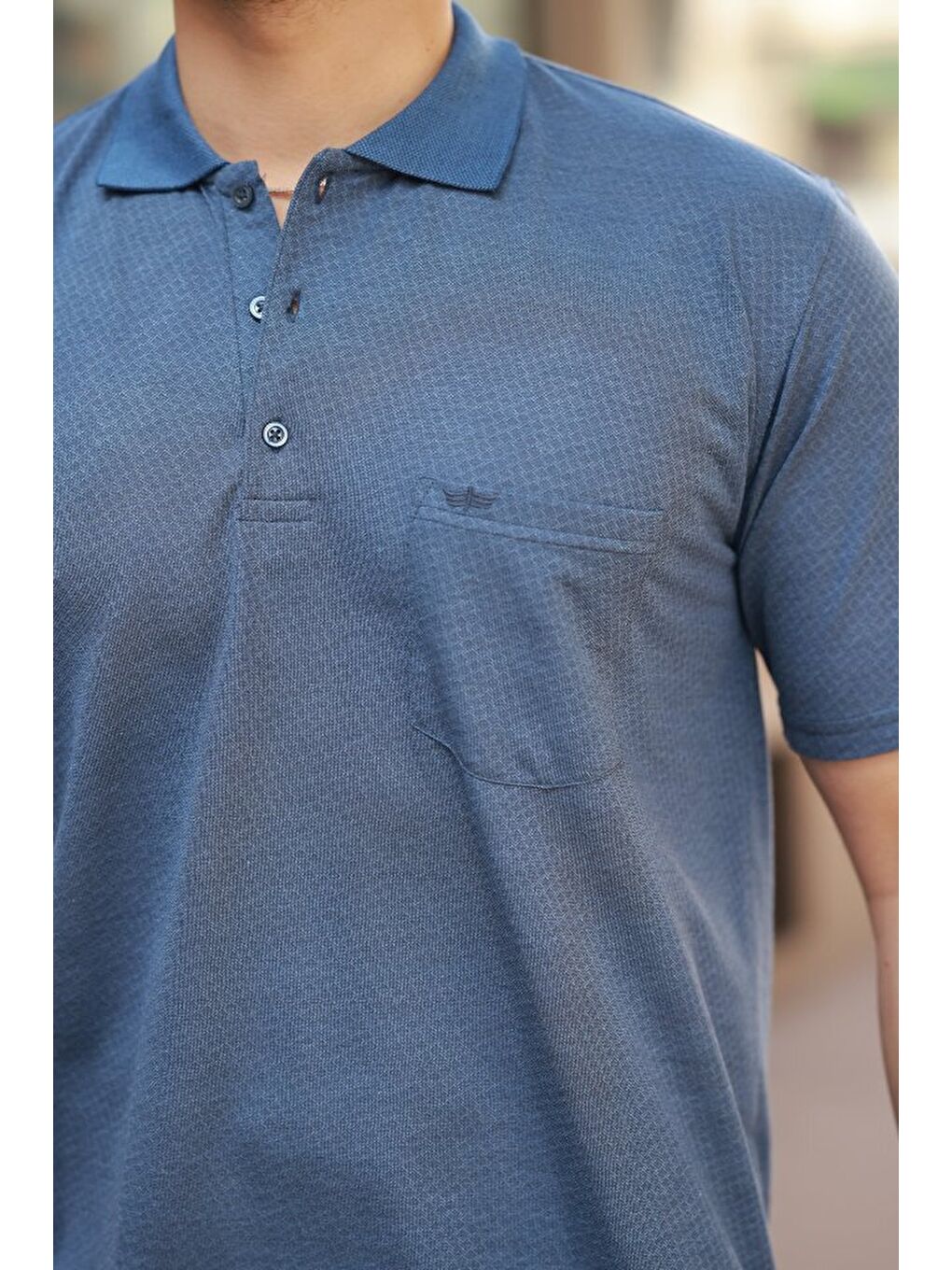 İndigo Erkek Yakalı Mini Jakarlı Kısa Kollu T-shirt-2