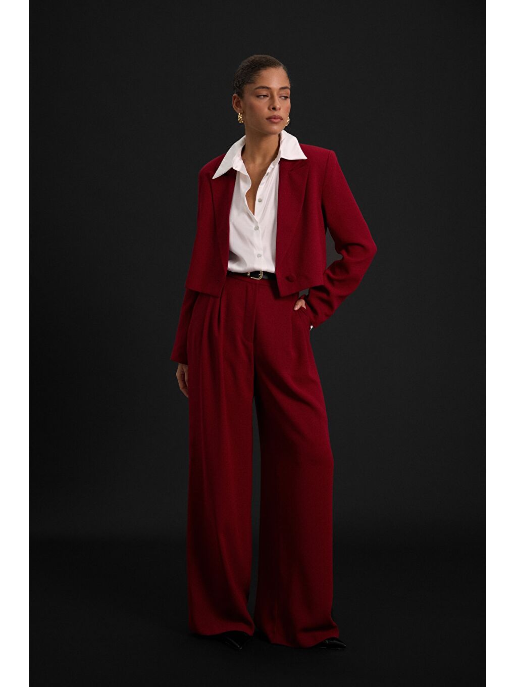 Luna Krep Pantolon - Bordo-2