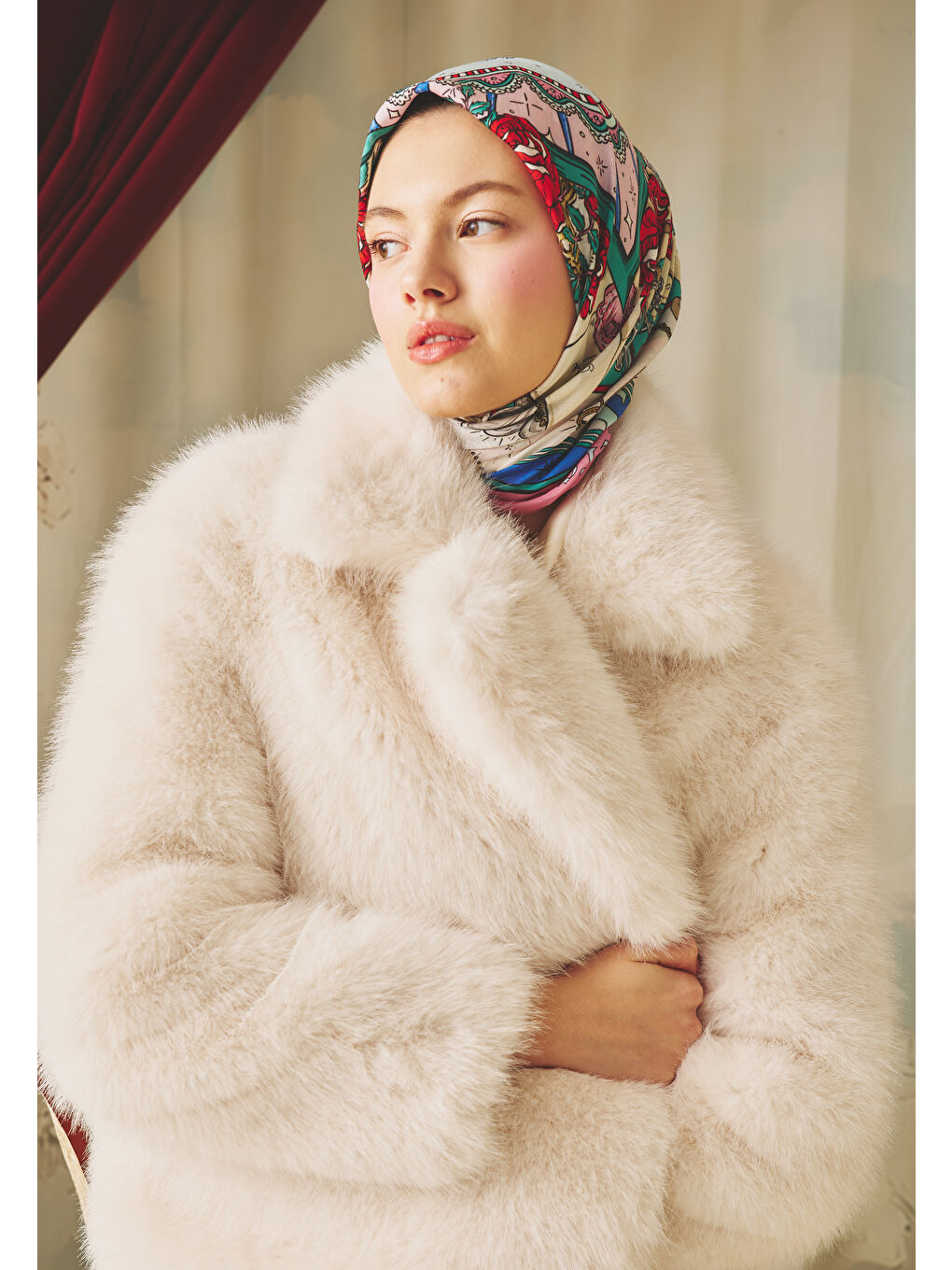 Pembe BEAUTY AND THE BEAST DESEN FLOŞ VİSKON EŞARP DREAMY PINK-1