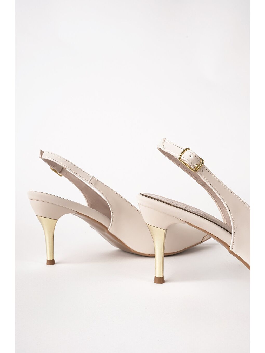 Bej STARLYN Sivri Burun Taş Detaylı Arkası Açık Kadın Topuklu Ayakkabı-2