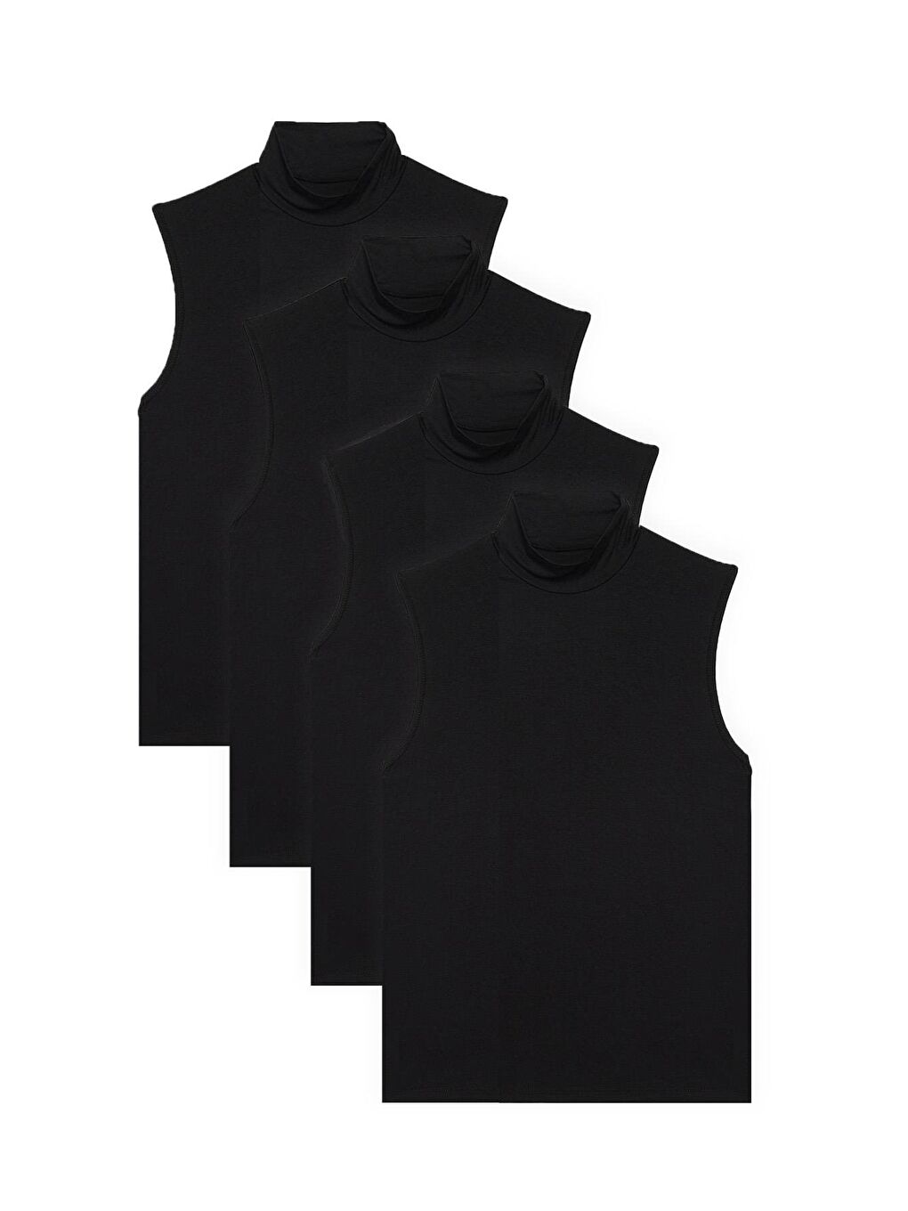 Kadın 4'Lü Paket Siyah Regular Fit Kesim Viskon Kumaş Balıkçı Yaka Sıfır Kol Bluz