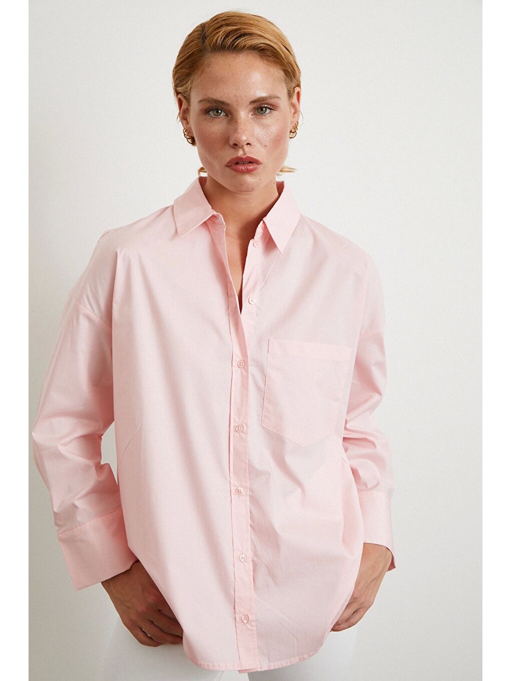 Pamuklu Klasik Gömlek Pembe-2