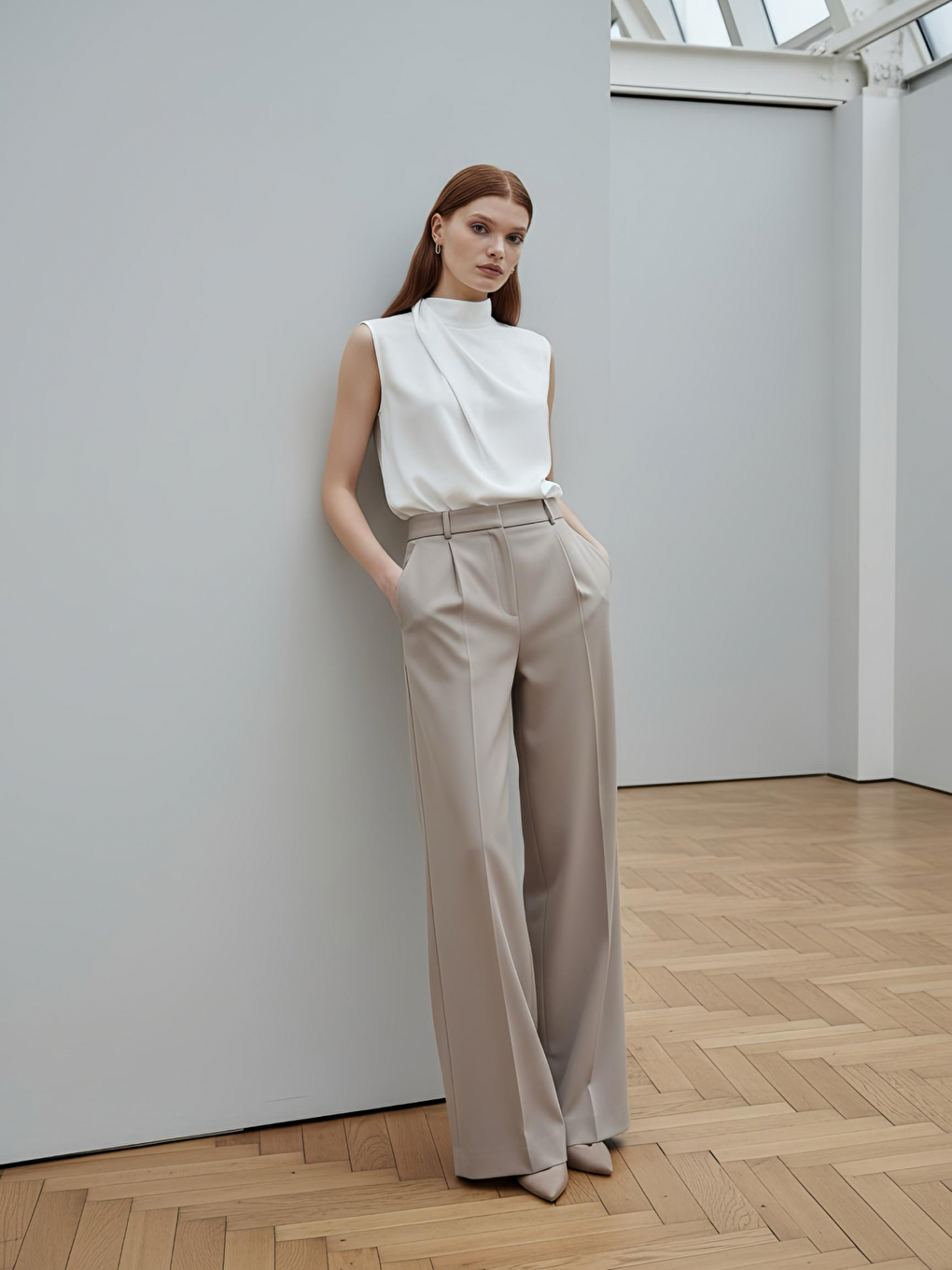 Beyaz Boğazlı İç Göstermeyen Sıfır Kol Kadın Gömleği