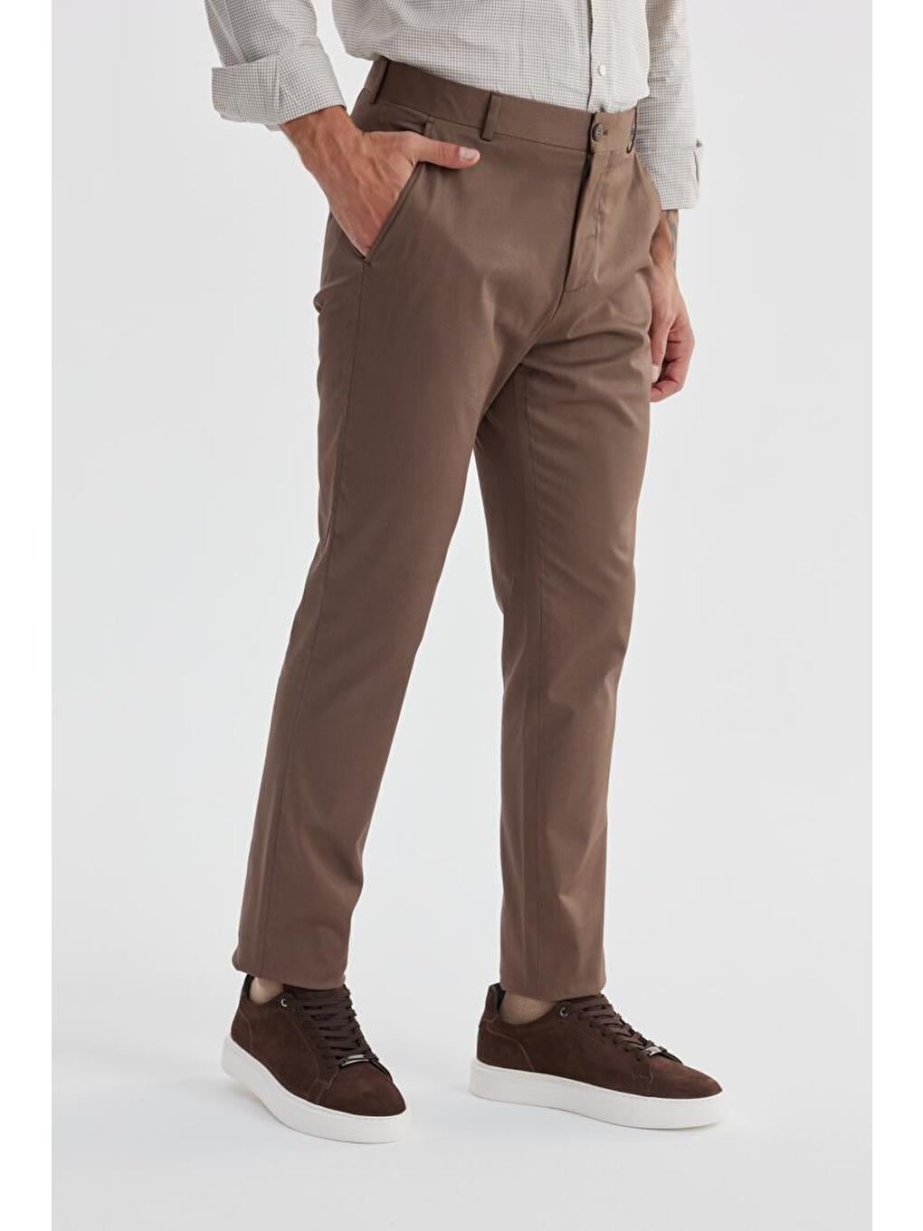 Kahverengi Kahve Comfort Fit Yan Cep Pamuklu Kanvas Pantolon