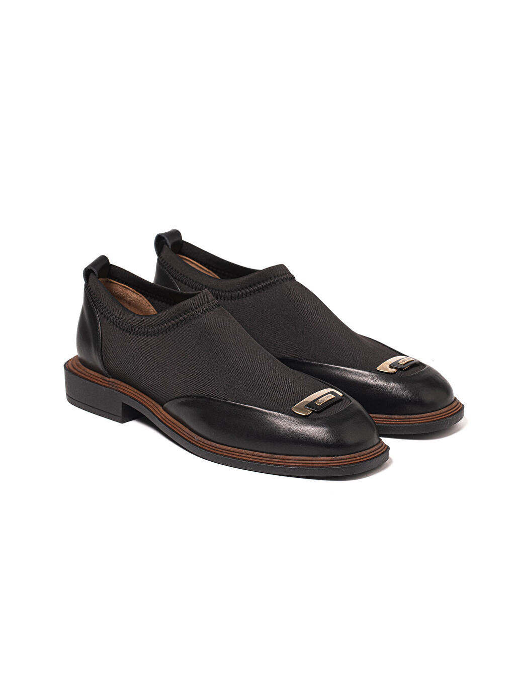 Siyah Kadın Loafer 1582 08 Analin Scuba Strecth Leather Fabric-2
