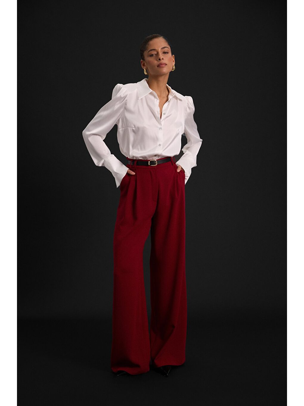 Luna Krep Pantolon - Bordo-4