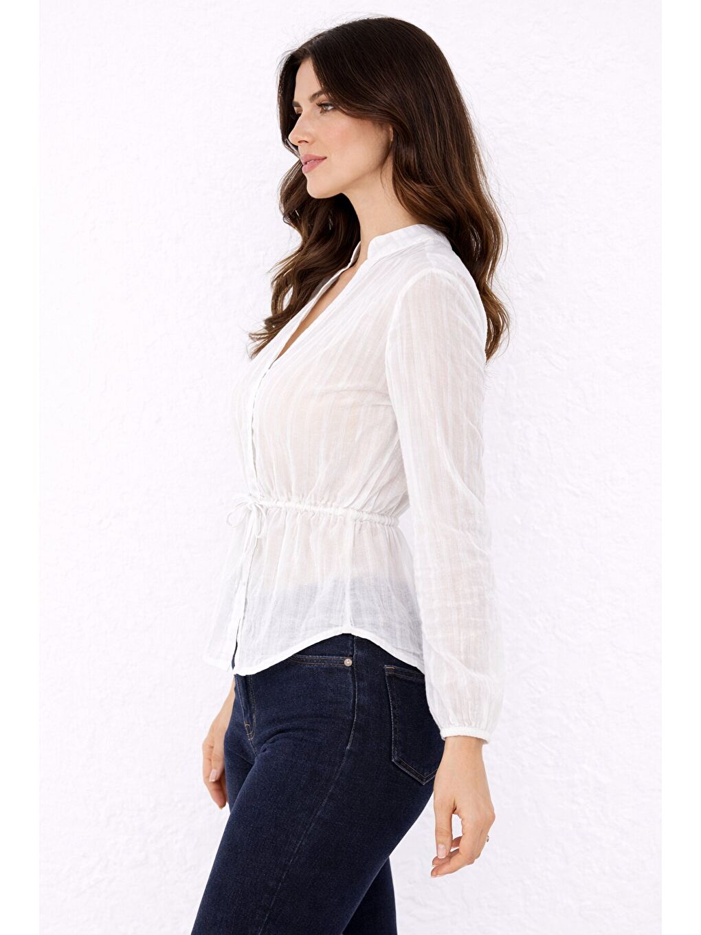 Hakim Yaka V Düğmeli Bluz Beyaz-2