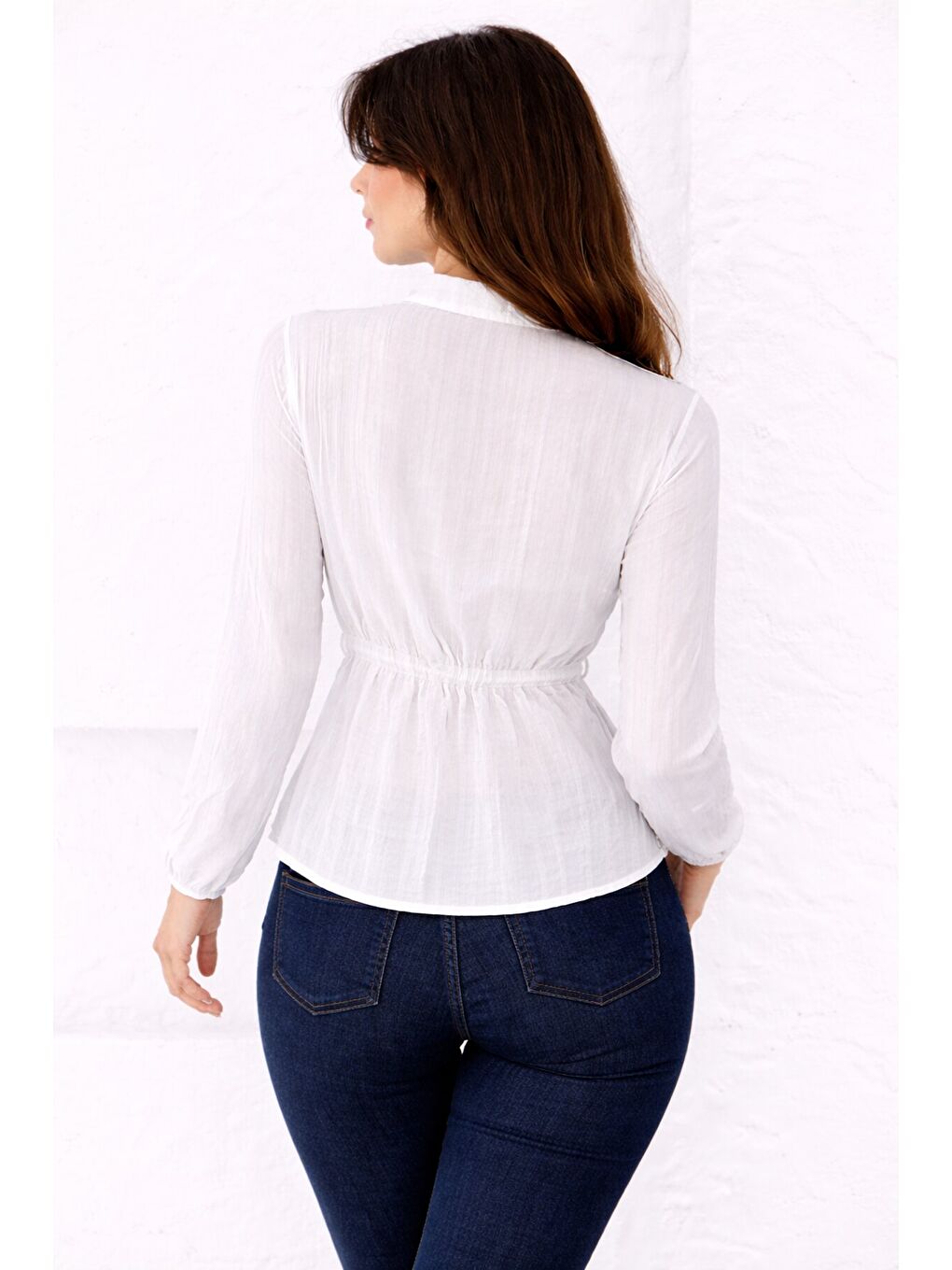 Hakim Yaka V Düğmeli Bluz Beyaz-3