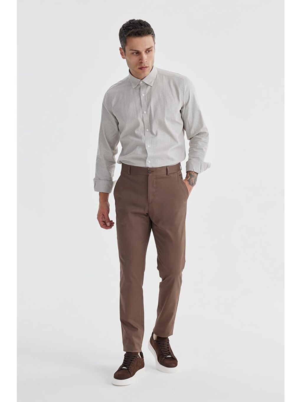 Kahverengi Kahve Comfort Fit Yan Cep Pamuklu Kanvas Pantolon-2