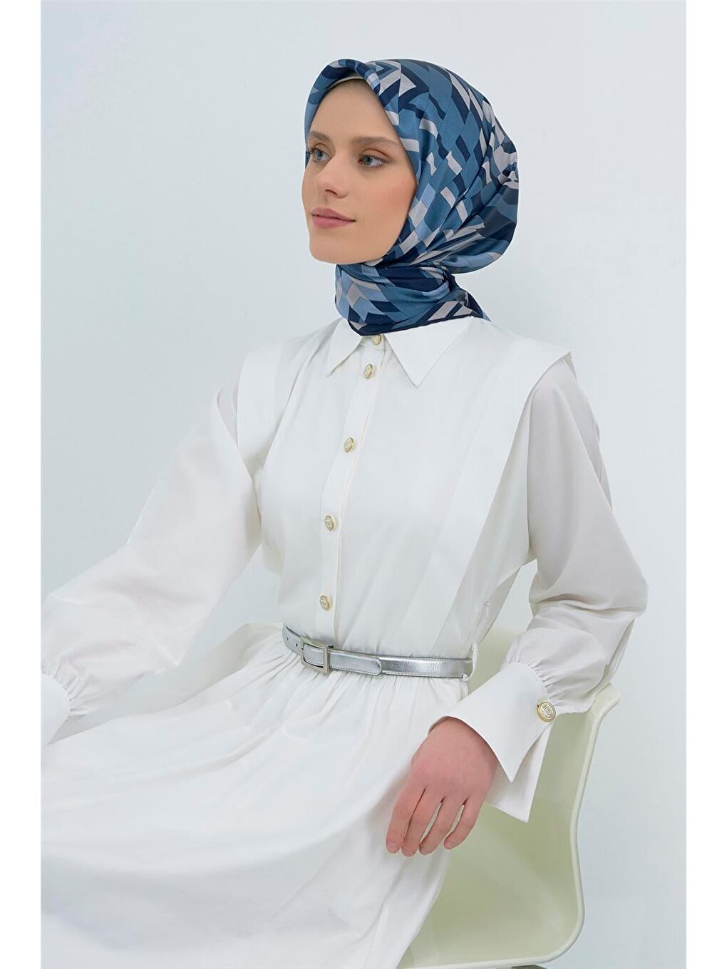 İndigo Saf İpek Twill Eşarp 9507D 83-1