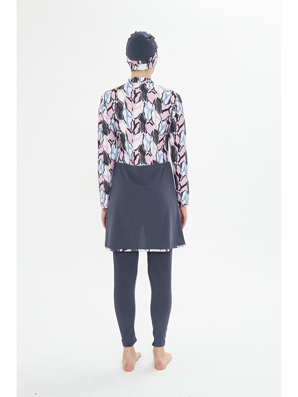 Tam Kapalı Elastanlı Desenli Etekli Tesettür Mayo Antrasit 3481-A-5