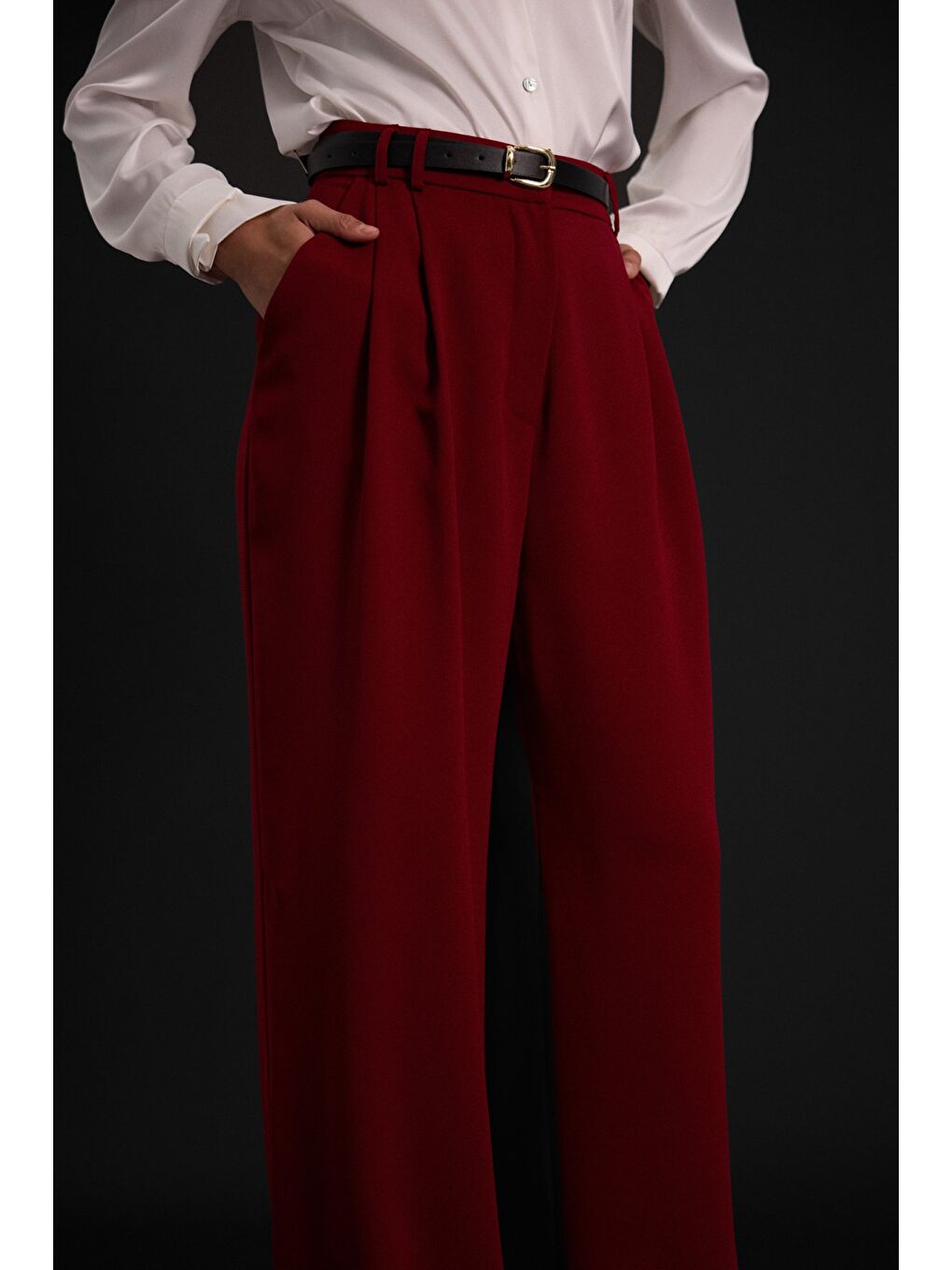 Luna Krep Pantolon - Bordo-5