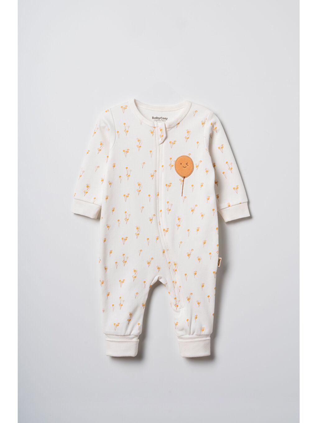 Karışık Unisex Bebek Pamuklu Ekru Uzun Kollu Tulum - Balon Desenli