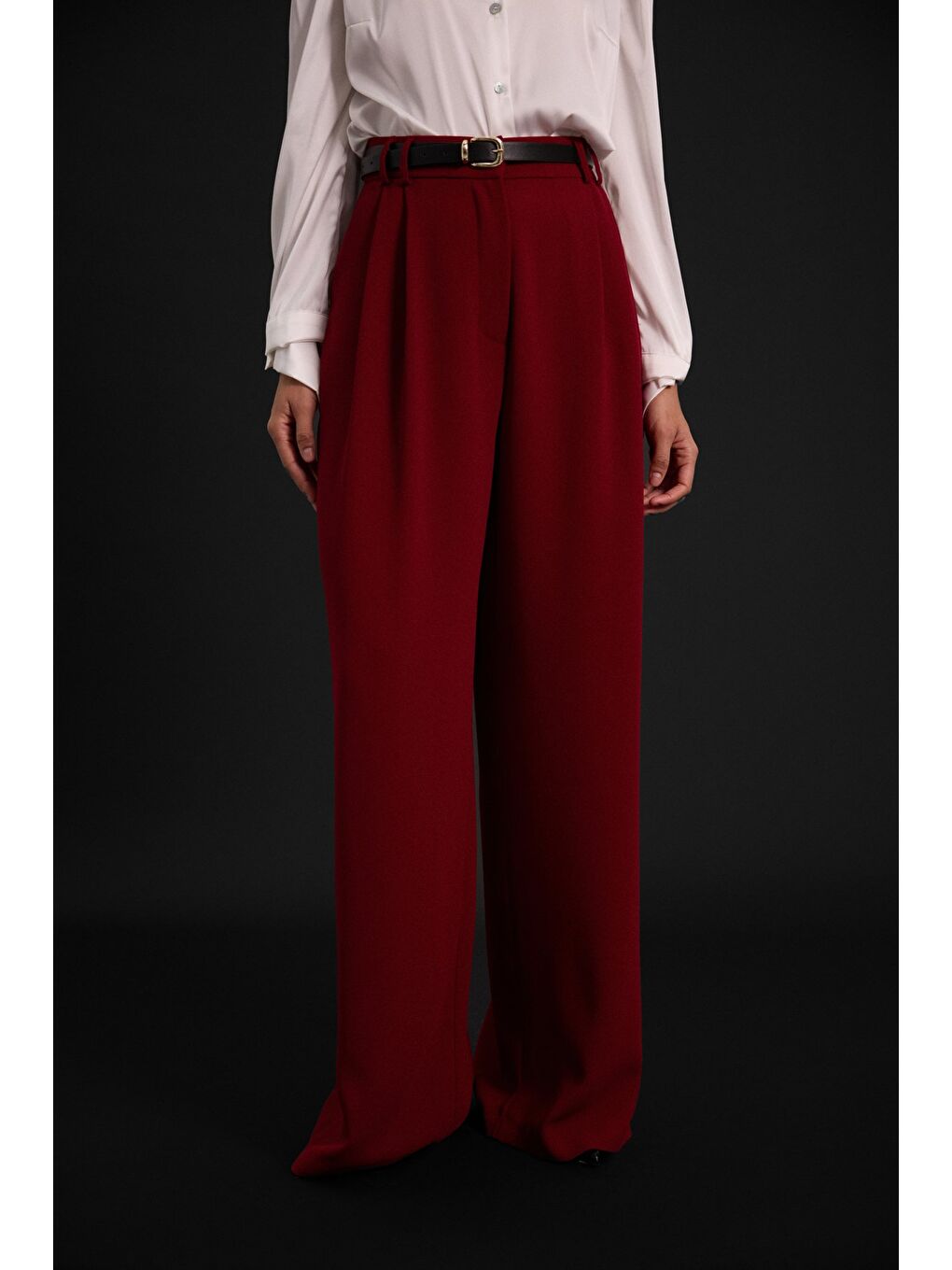 Luna Krep Pantolon - Bordo-6