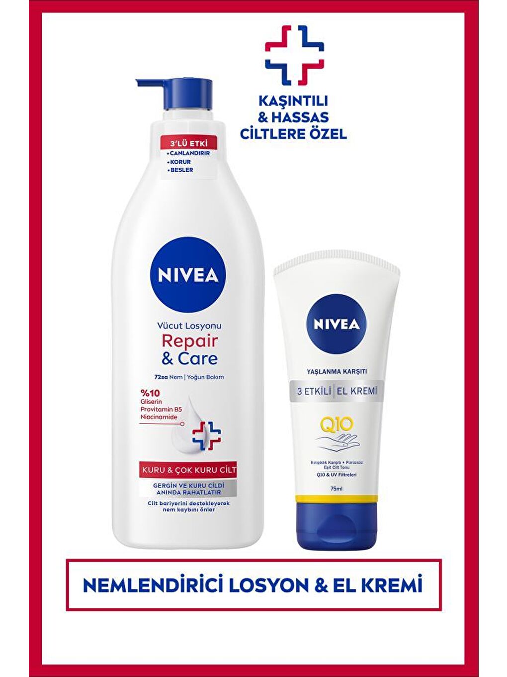 Repair&Care Nemlendirici Vücut Losyonu 400ml ve Q10 Yaşlanma Karşıtı 3 Etkili El Bakım Kremi 75ml