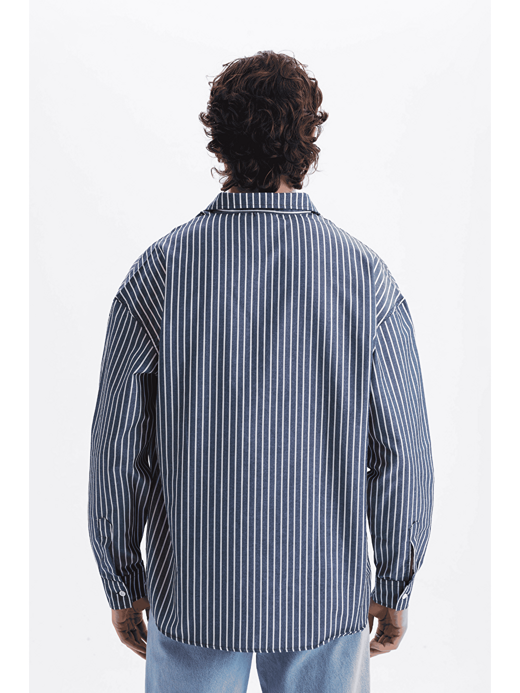 Erkek %100 Pamuklu Çizgili Gömlek Lacivert-4