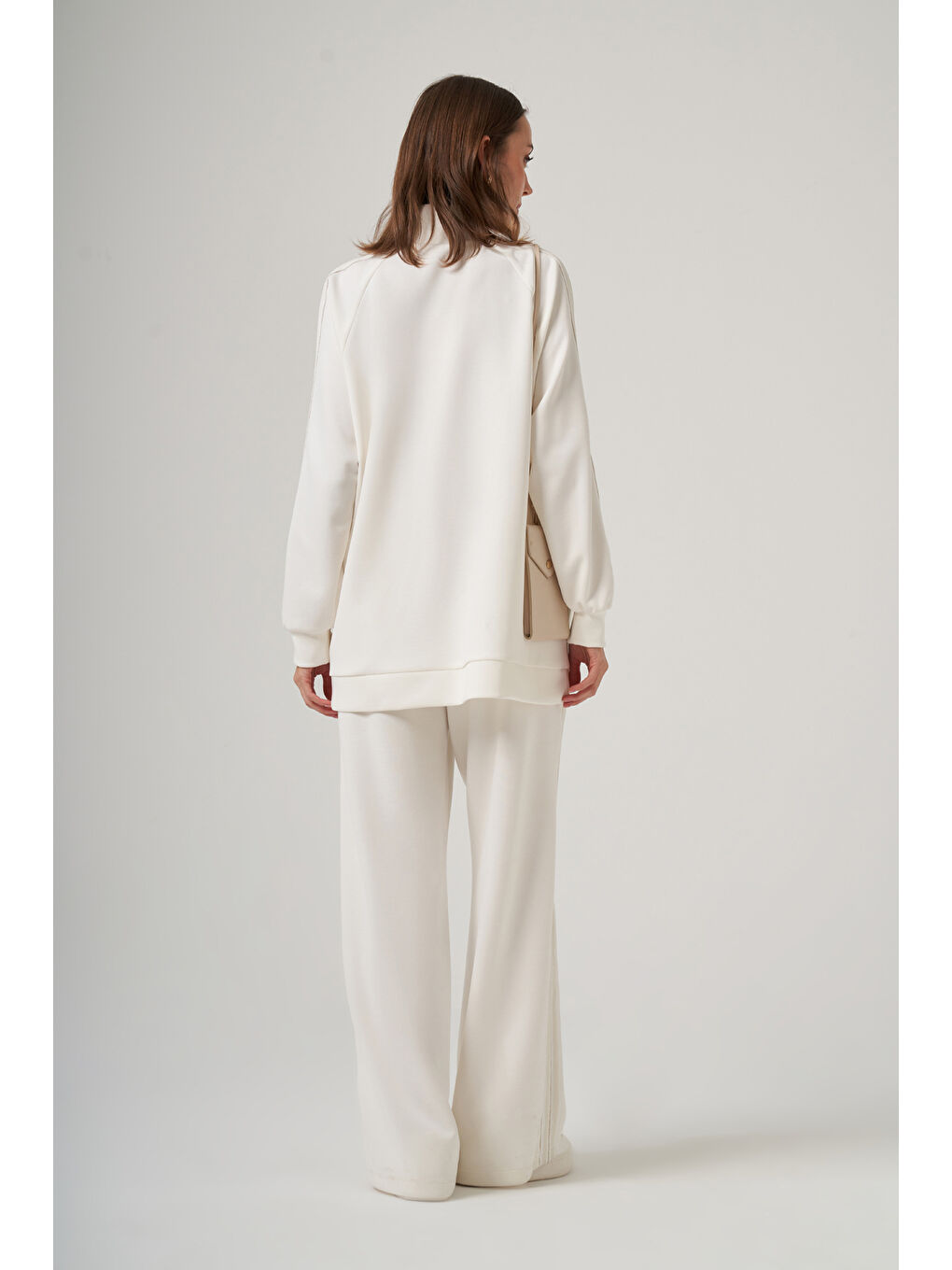 Fermuarı Taş Detaylı Pantolonlu Takım 1092 Ekru-3